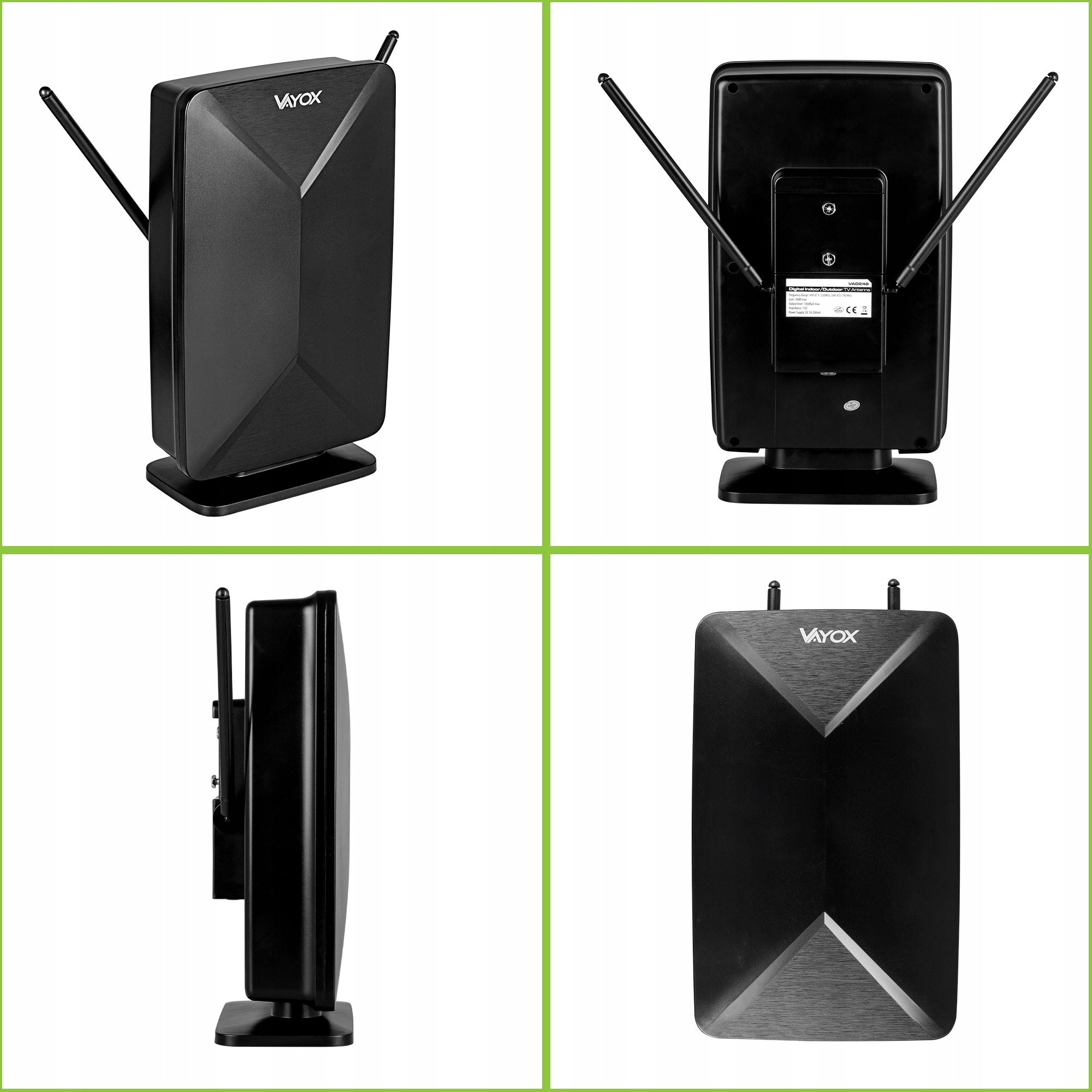 ACTIVE ROOM ANTENNA INDOOR OUTDOOR DVB-T2 TV TERRESTRIAL 4K VAYOX Color black