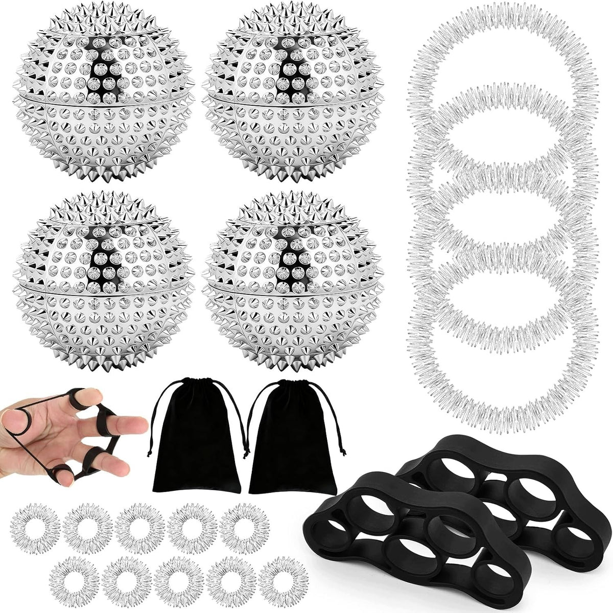 ACUPRESSURE MASSAGE SET 4 HEDGEHOG BALLS + RINGS + BRACELETS
