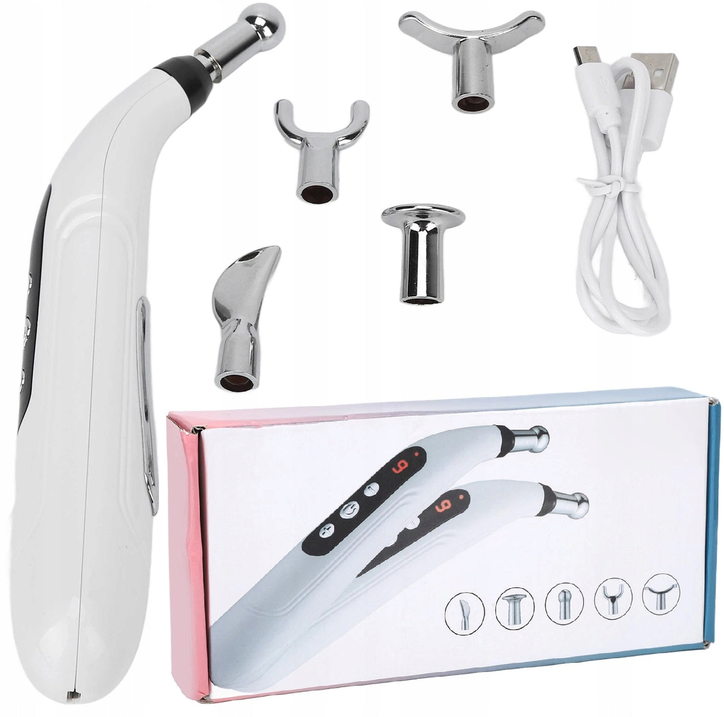 ACUPUNCTURE PEN MASSAGES MERIDIAN PEN ACUPUNCTURE USB 5 TIPS Packaging status original