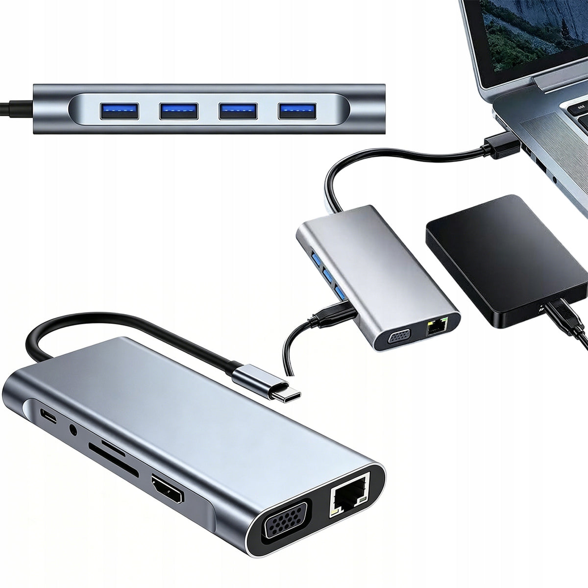 ADAPTER HUB 11IN1 – USB-C SPLITTER WITH HDMI 4K, USB 3.0 AND PD