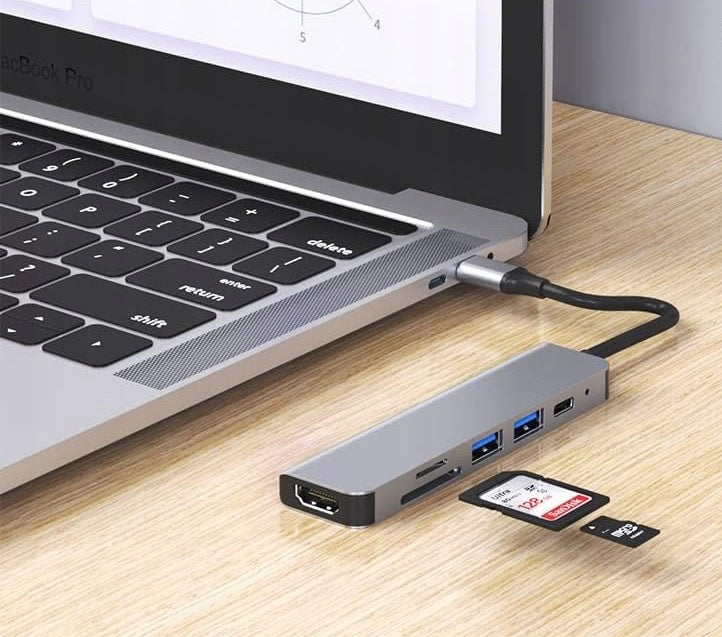 ADAPTER HUB ADAPTER USB-C 6IN1 TO MACBOOK USB 3.0 SD LAN HDMI 4K MICRO Packaging status original