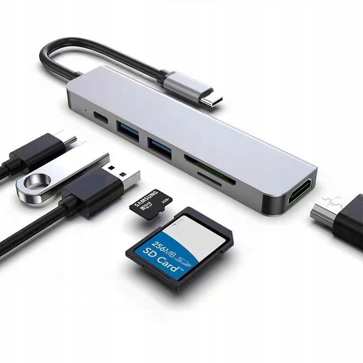 ADAPTER HUB ADAPTER USB-C 6IN1 TO MACBOOK USB 3.0 SD LAN HDMI 4K MICRO