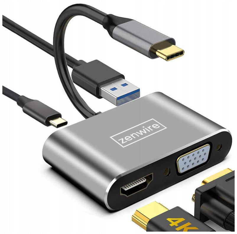 ADAPTER HUB Adapter USB-C Adapter 4in1 HDMI 4K VGA USB 3.0 Zenwire Packaging status original
