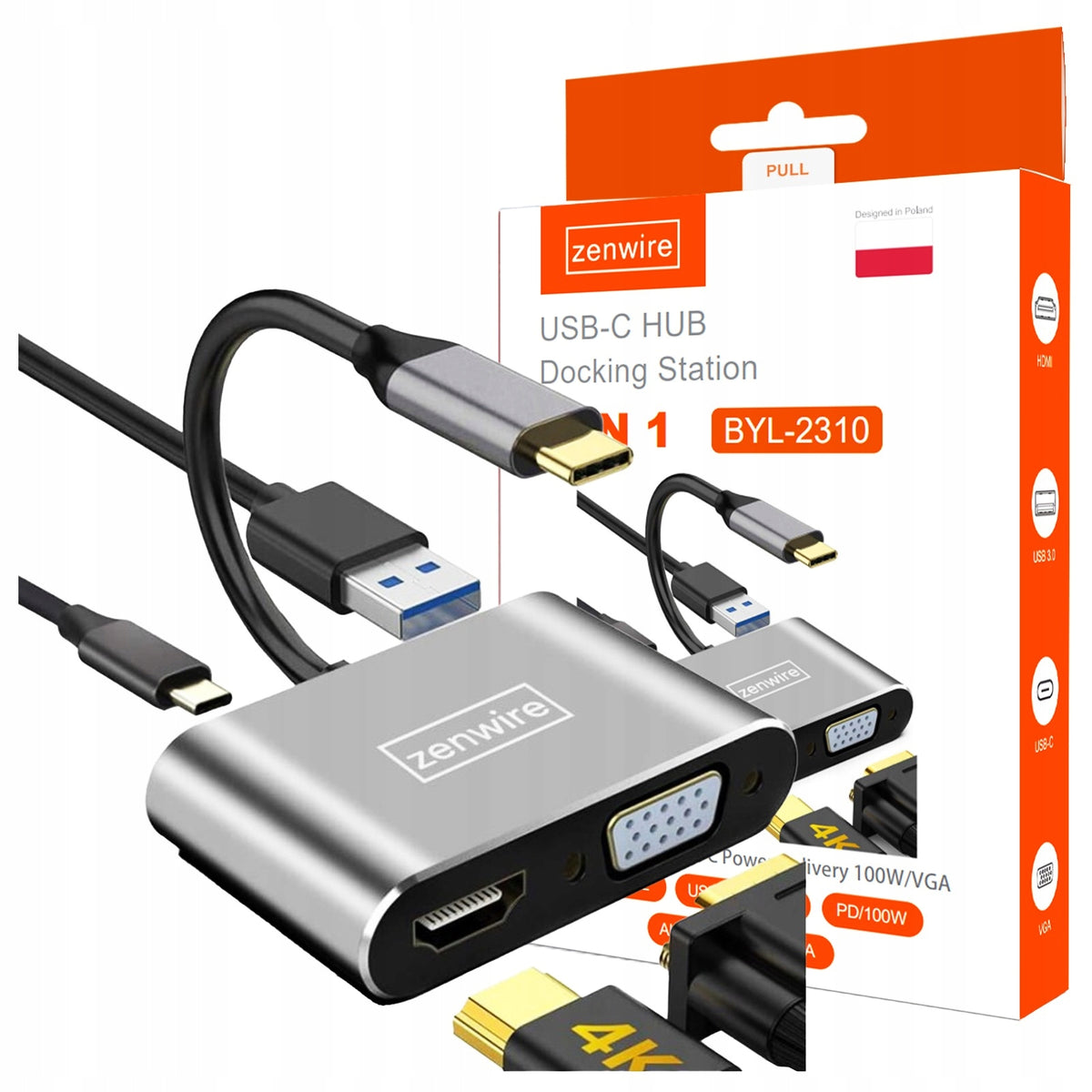 ADAPTER HUB Adapter USB-C Adapter 4in1 HDMI 4K VGA USB 3.0 Zenwire