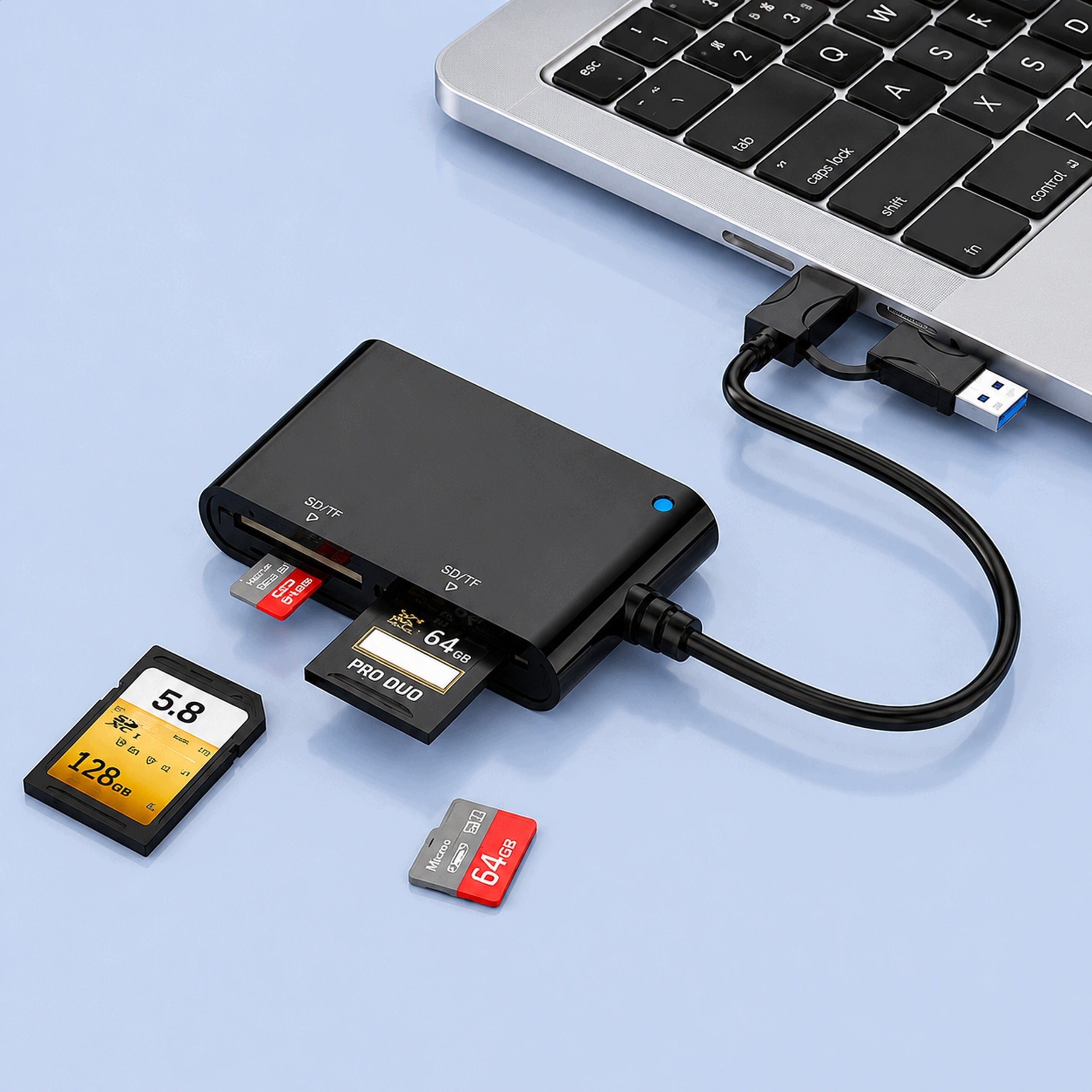 ADAPTER MEMORY CARD READER 2x SD & 2x microSD USB 3.0 UNIVERSAL 4 SLOTS Manufacturer code CZYTNIK KART PAMIĘCI SD microSD ADAPTER HUB