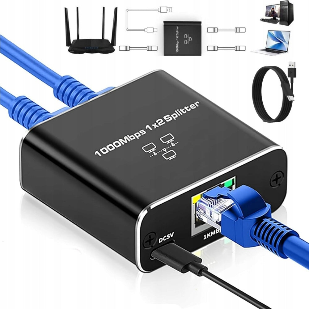ADAPTER SPLITTER MINI SWITCH SPLITTER LAN ETHERNET RJ45 2x RJ45 1000Mb/s