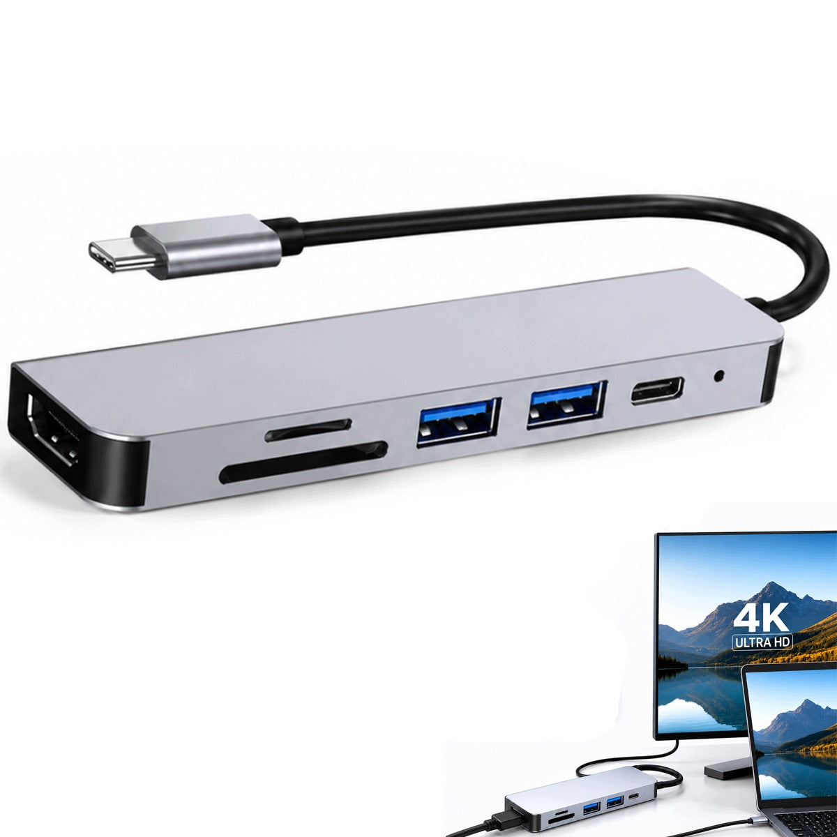 ADAPTER USB-C HUB CABLE 6IN1 USB 3.0 FULL HD HDMI 4K