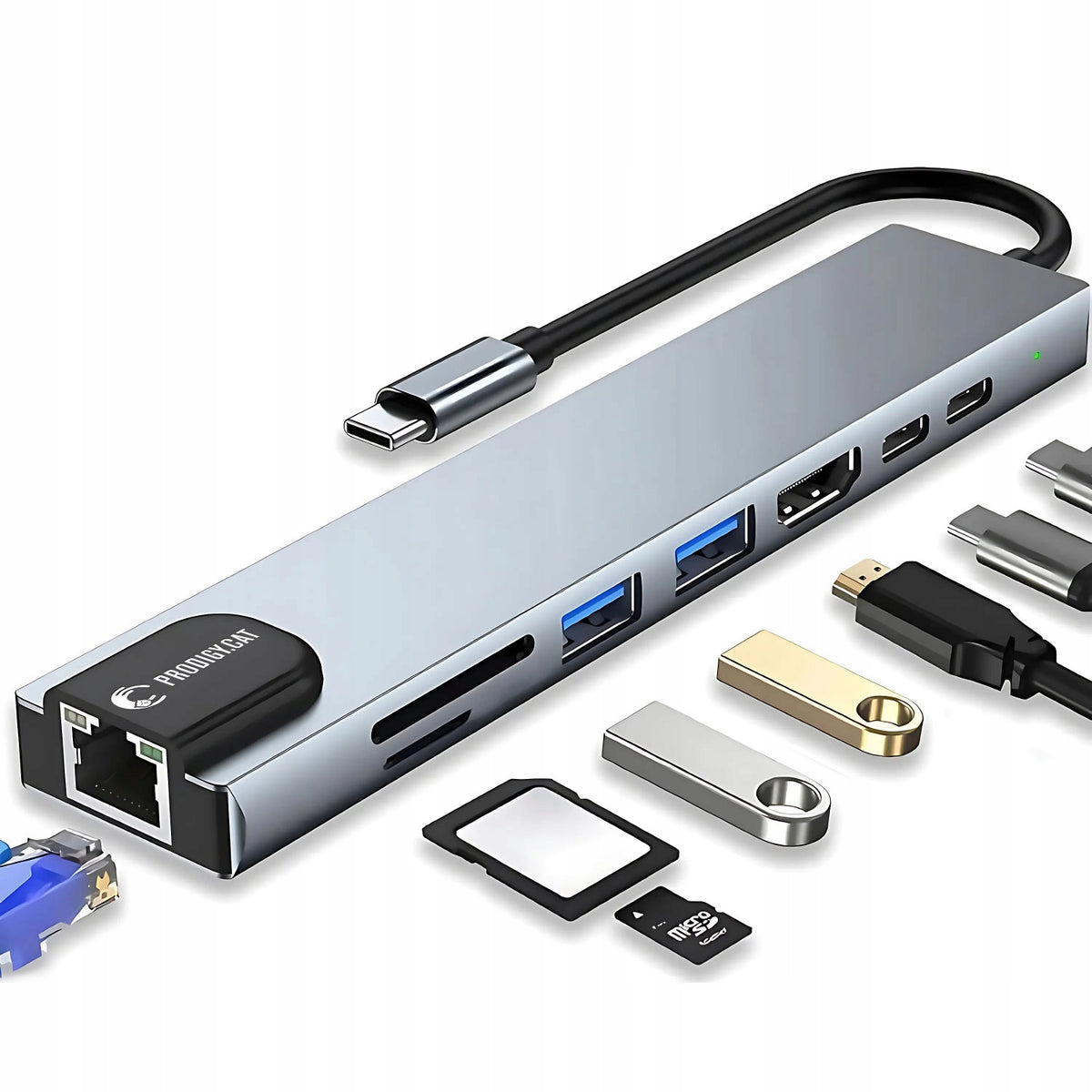 ADAPTER USB-C to USB SD LAN HDMI 4K HUB 8IN1 Adapter Packaging status original