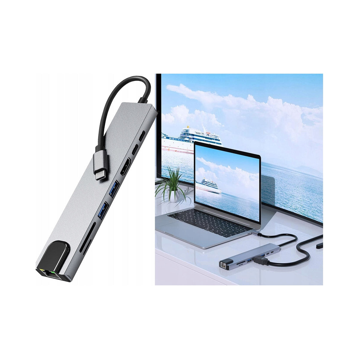 ADAPTER USB-C to USB SD LAN HDMI 4K HUB 8IN1 Adapter