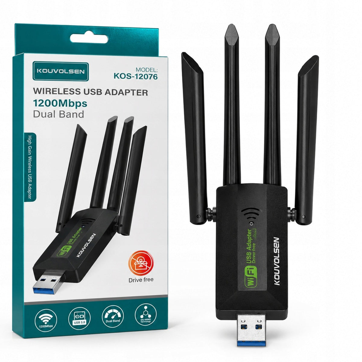 ADAPTER WIFI TO USB 3.0 NETWORK CARD WITH 1200Mbps 2.4GHz 5GHz ANTENNAS Manufacturer code Wi-Fi 2.4GHz 5GHz 1200M