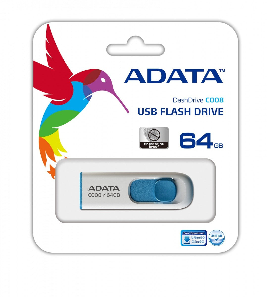 ADATA C008 Classic 64 GB USB Flash Drive +24MB/s WHITE