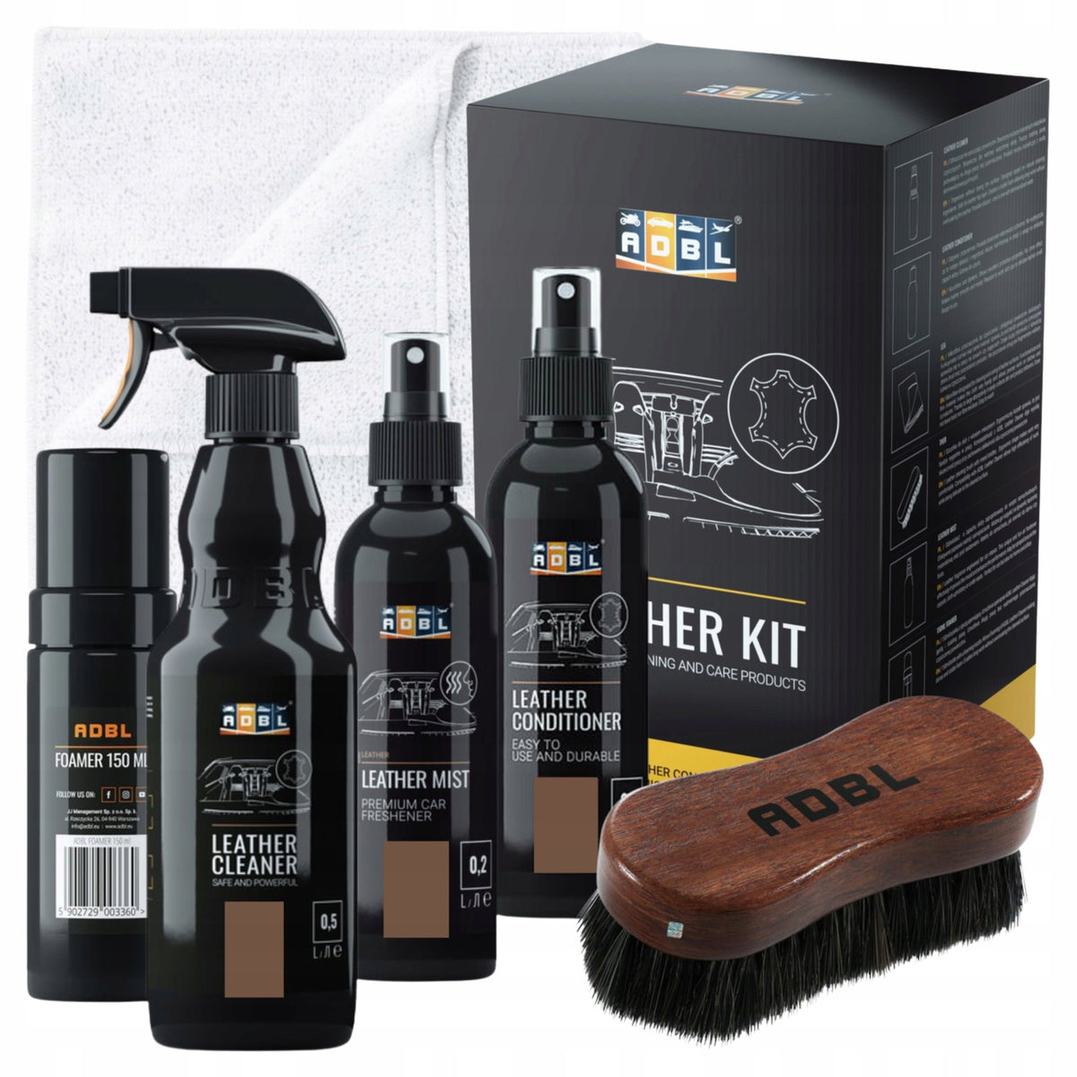 ADBL Leather Kit Skin Cleaning and Care Kit Cloths Packaging status original