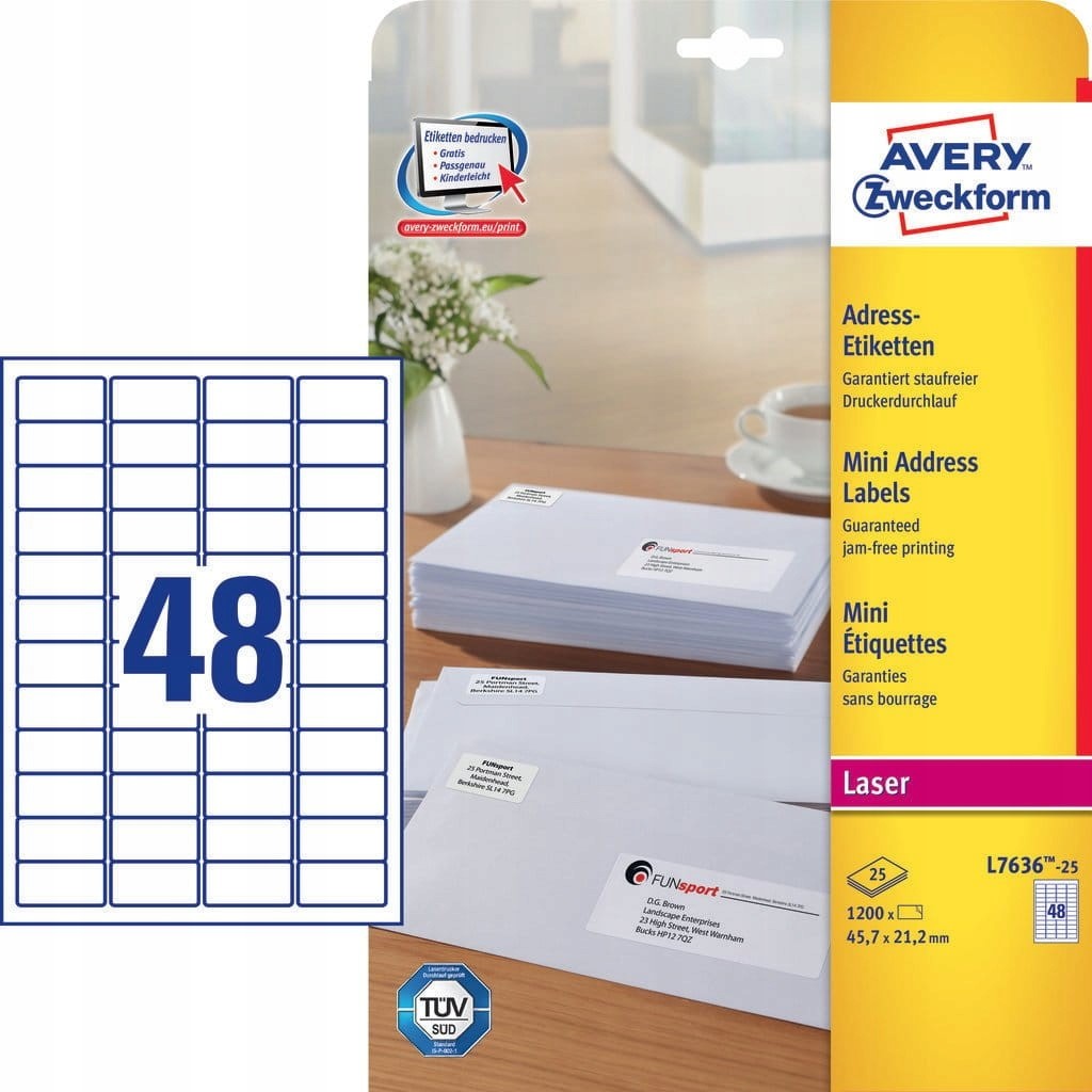 ADDRESS PAPER LABELS 45,7 x 21,2 WHITE AVERY ZWECKFROM