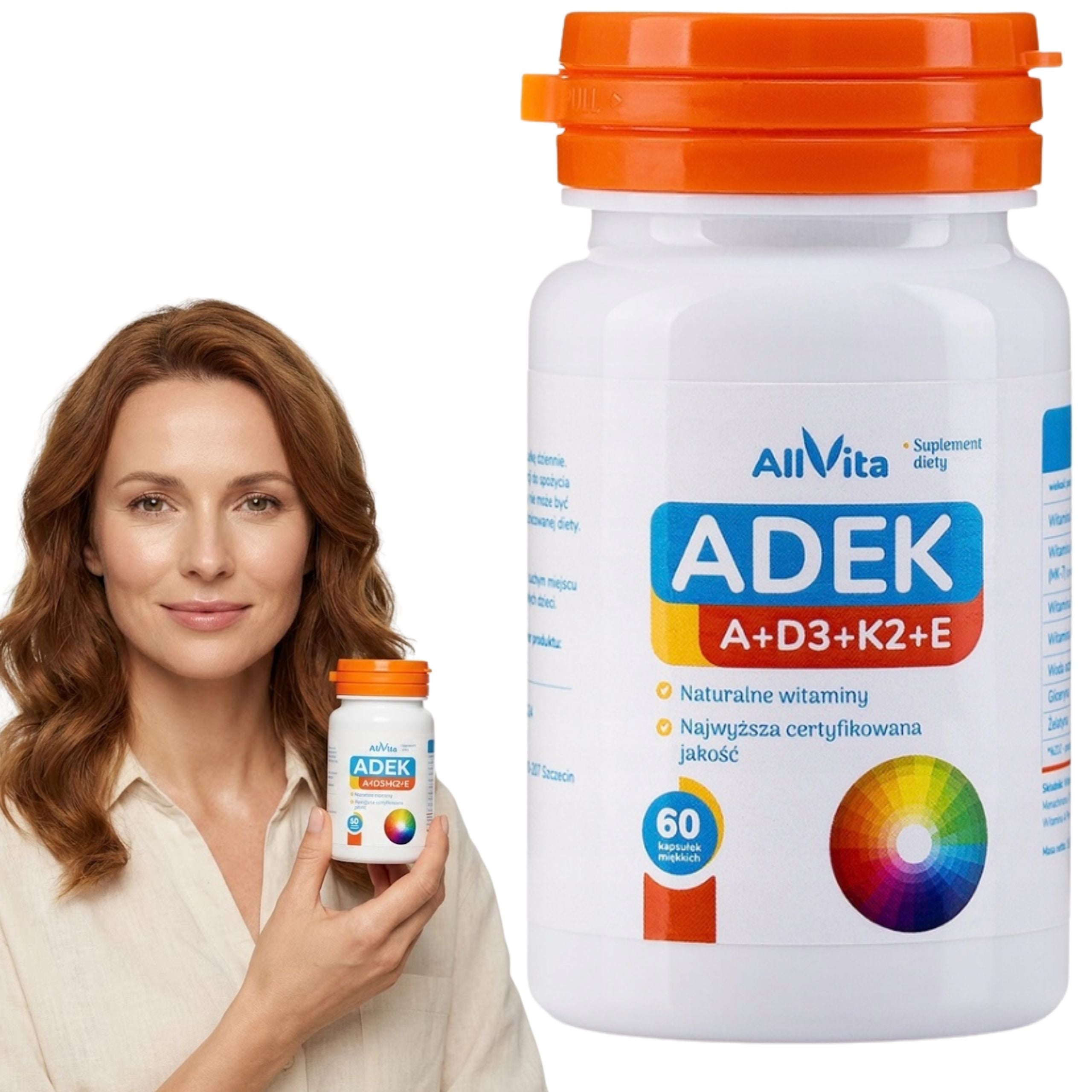 ADEK Vitamins D3 K2 Mk7 A E natural Allvita 60 capsules