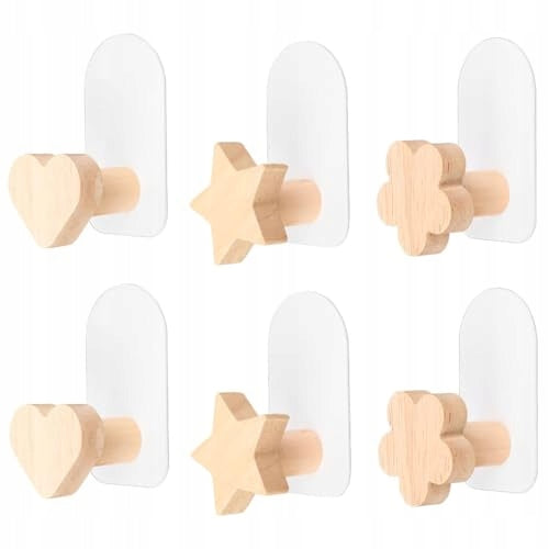 ADHESIVE HANGERS FOR CHILDREN WOODEN WALL HOOKS 6 PCS Brand no brand