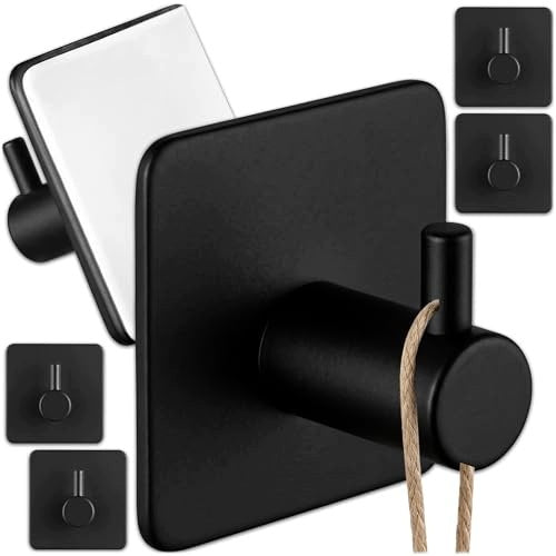 ADHESIVE HOOKS BLACK MINIMALIST FOR BATHROOM SET OF 6 Brand no brand