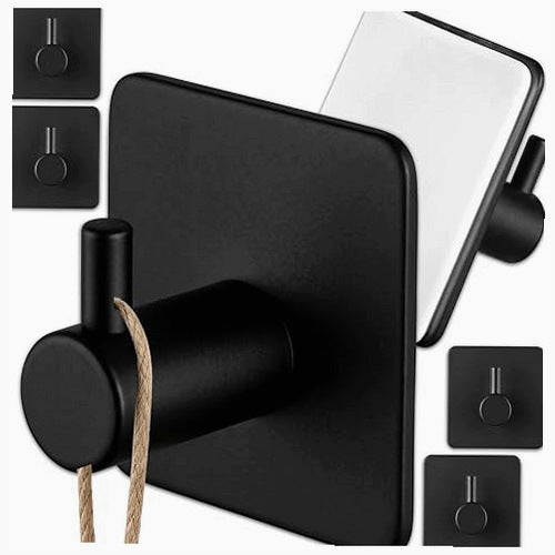 ADHESIVE HOOKS BLACK MINIMALIST FOR BATHROOM SET OF 6