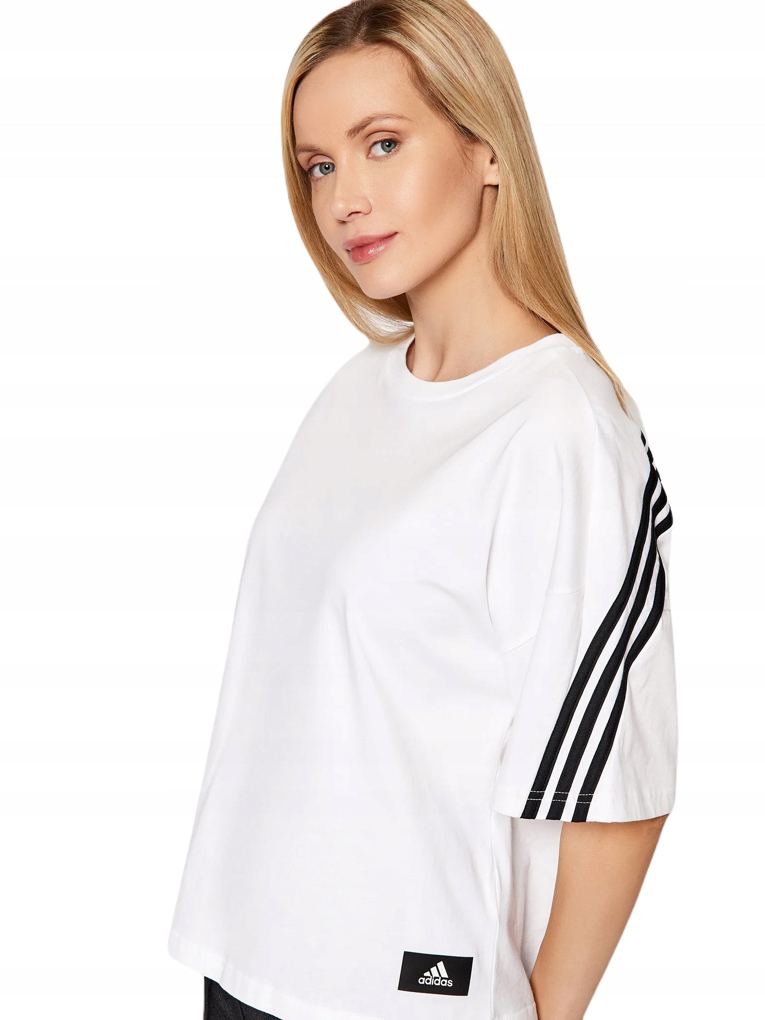T-Shirt für Damen Adidas FI 3 Stripes Tee W, weiß 