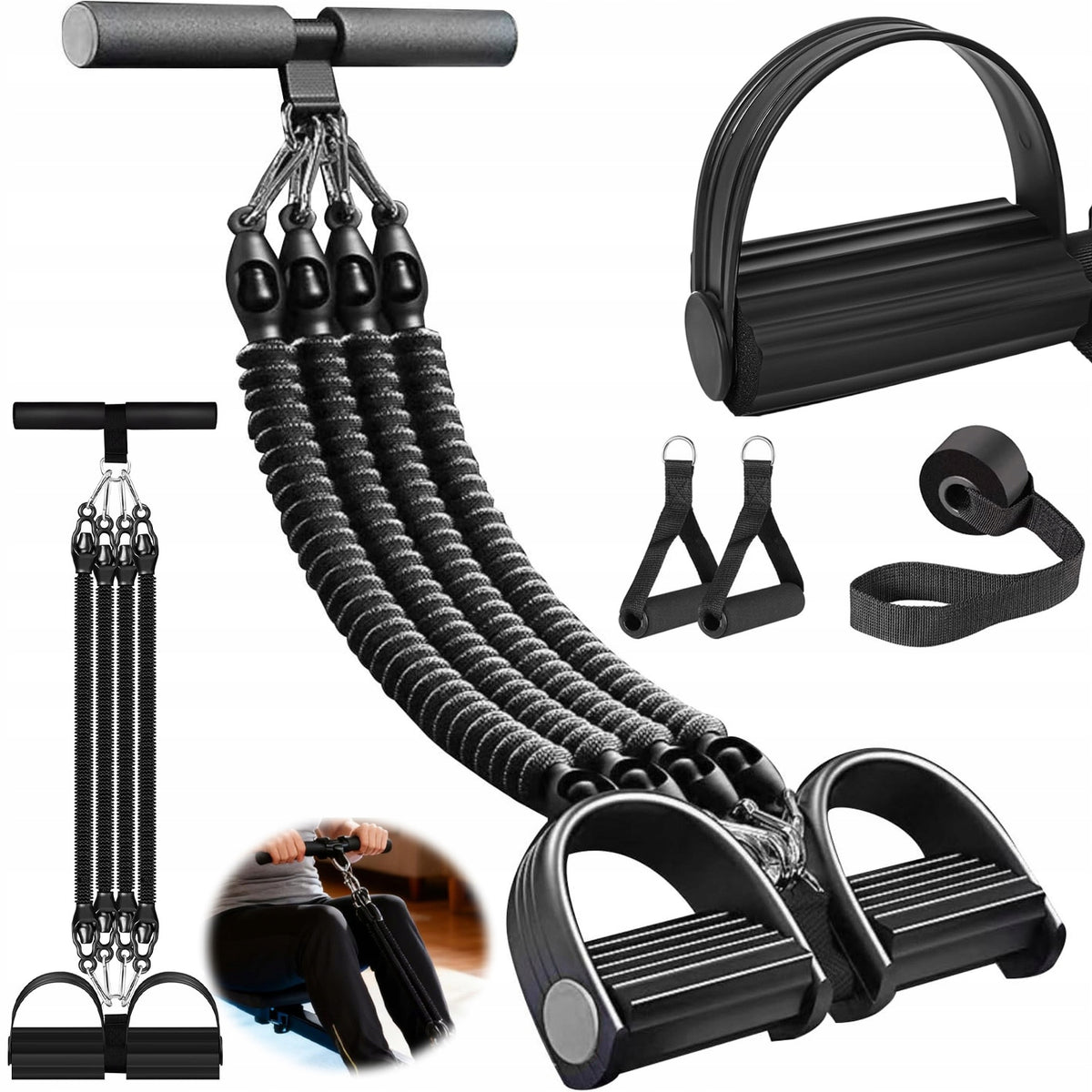 ADJUSTABLE 100LB EXPANDER WITH METAL CARABINERS AND RESISTANCE RUBBERS