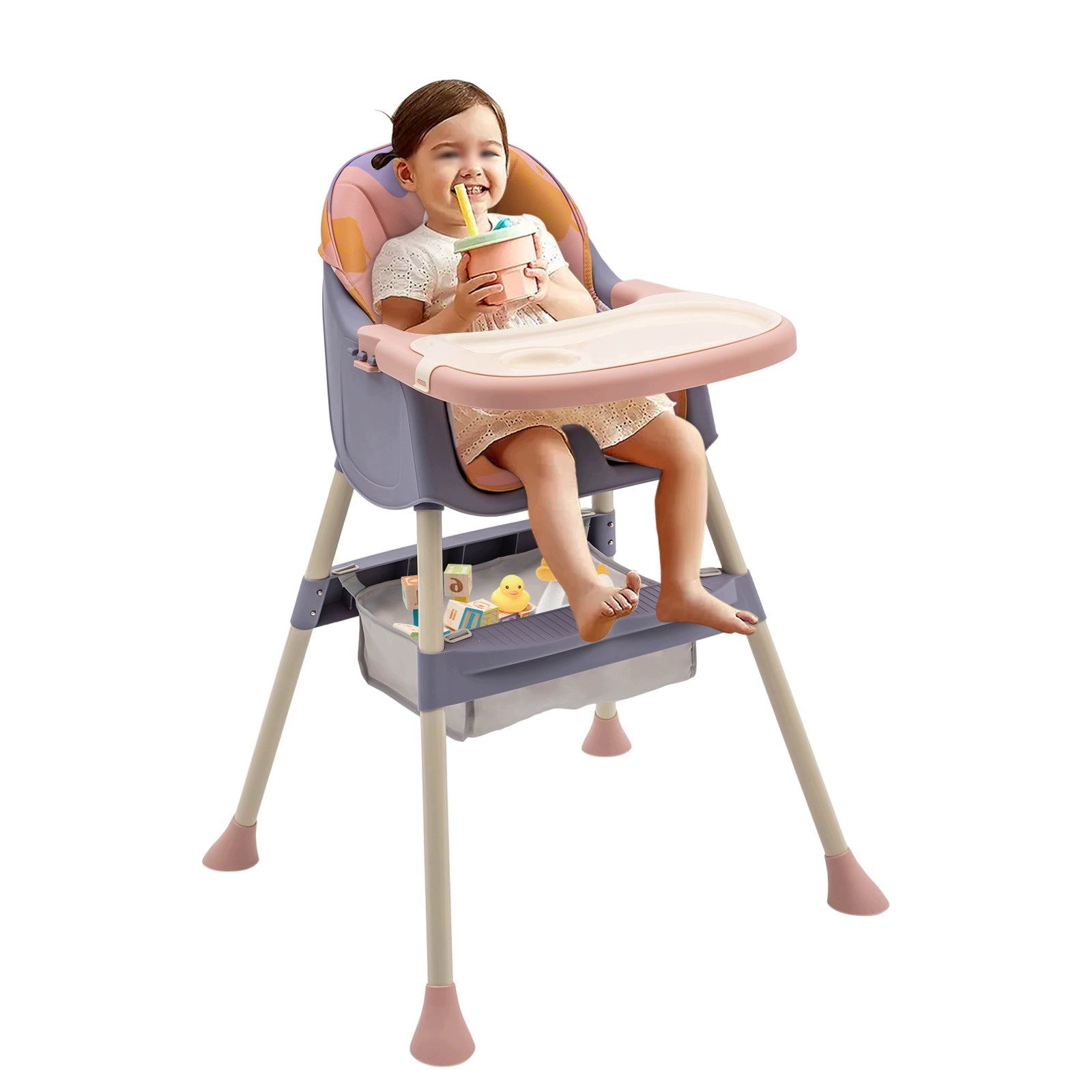 ADJUSTABLE BABY HIGH CHAIR PINK PURPLE 70KG REMOVABLE TRAY 6M+