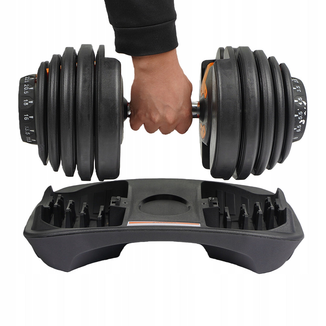 ADJUSTABLE CAST IRON DUMBBELLS WITH STAND RUBBERIZED LOAD 24 KG Model I-H388