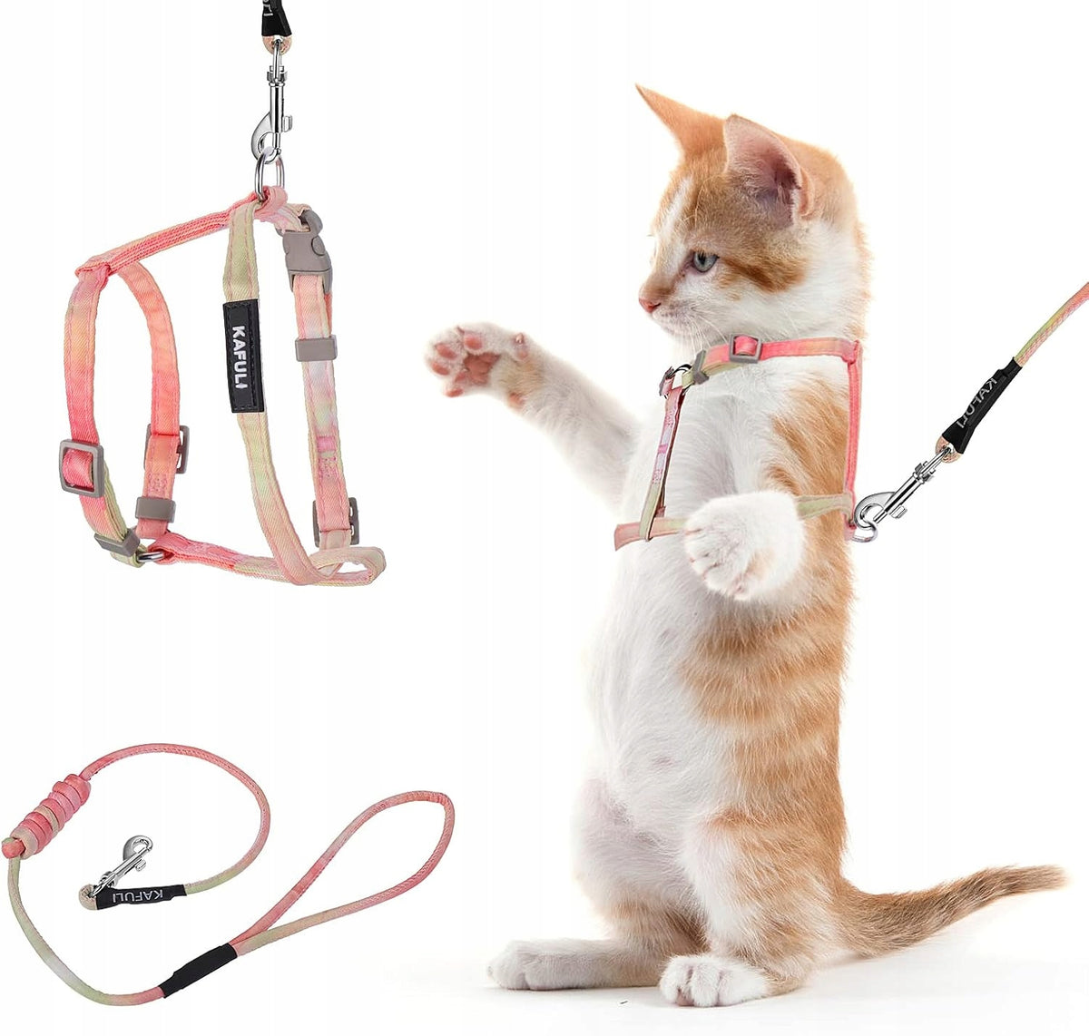 ADJUSTABLE CAT HARNESS WITH LEASH 125 CM GRADIENT ORANGE