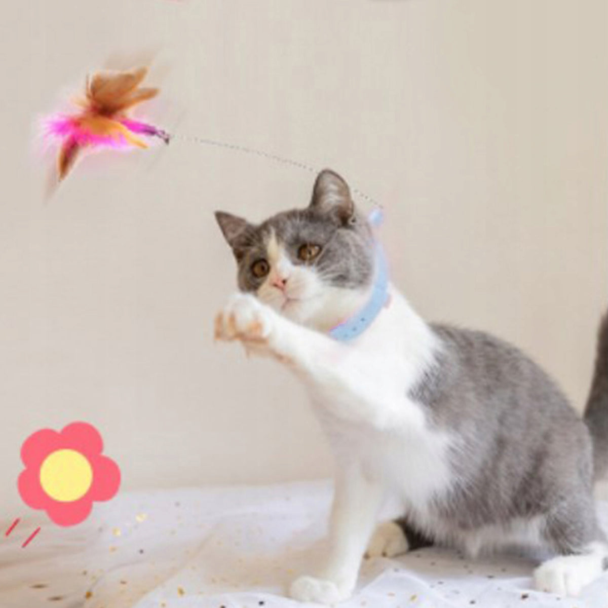 ADJUSTABLE CAT TOY FISHING ROD FEATHERS FEATHER COLLAR Brand no brand