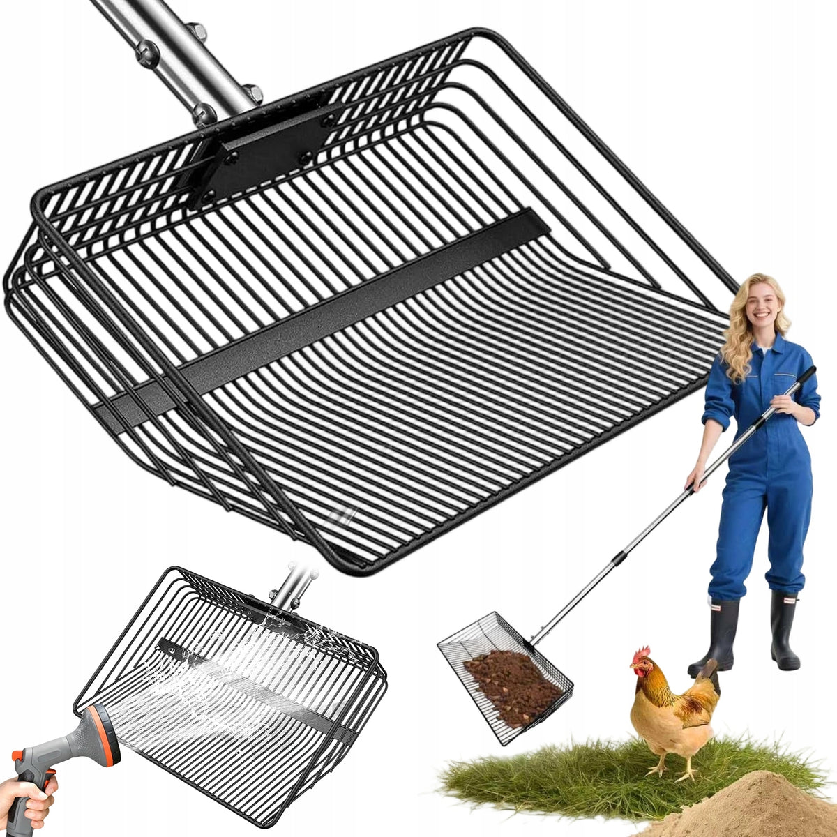 ADJUSTABLE CHICKEN COOP SHOVEL WITH ADJUSTABLE HANDLE 190CM FOR CLEANING