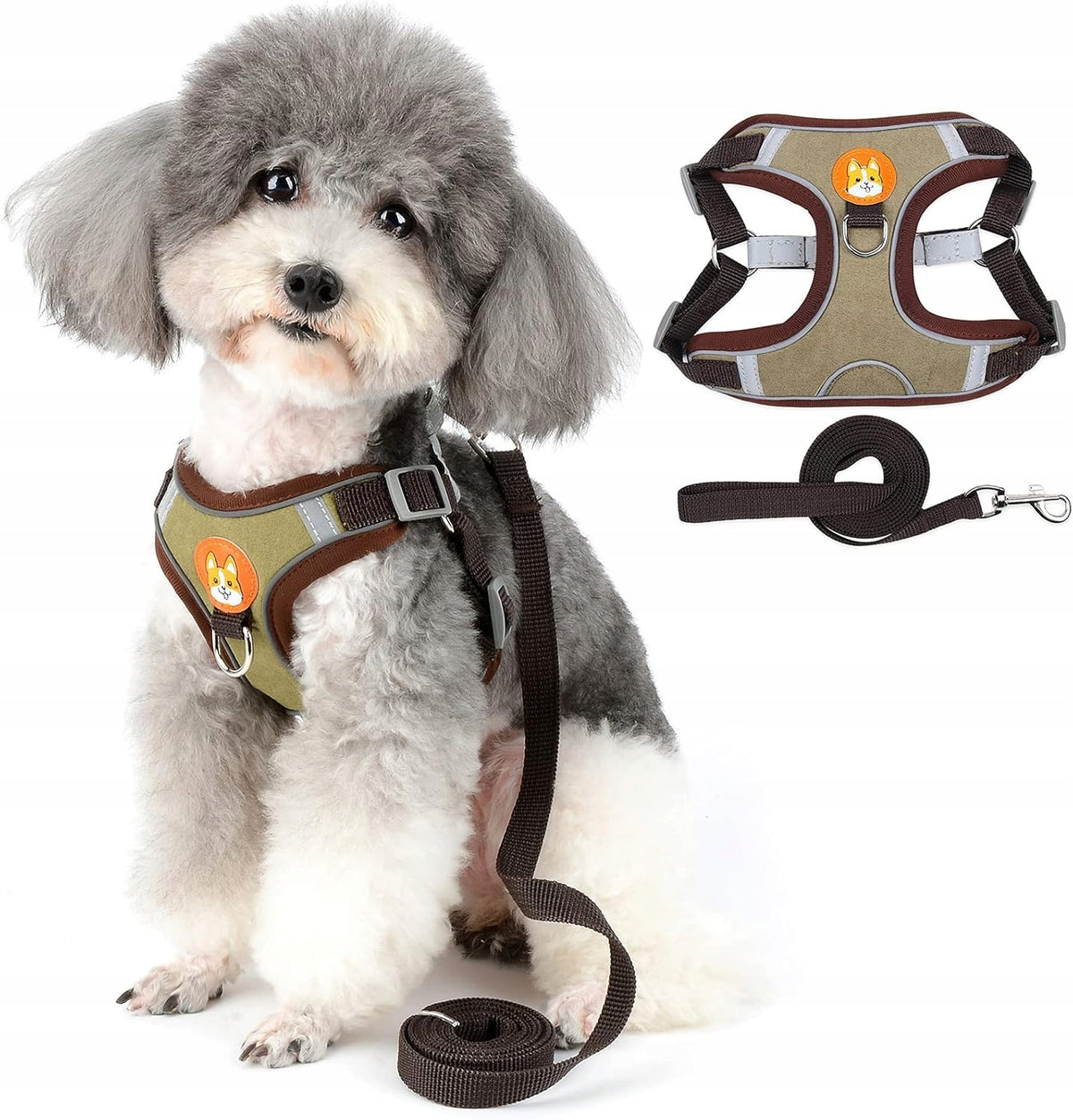 ADJUSTABLE DOG HARNESS INCLUDED WITH LEASH SIZE M TWO CONNECTIONS