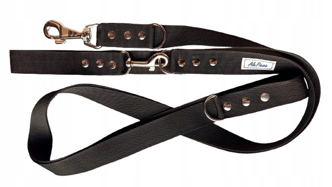 ADJUSTABLE DOG LANYARD 2M RIVETED LARGE CARABINER BLACK