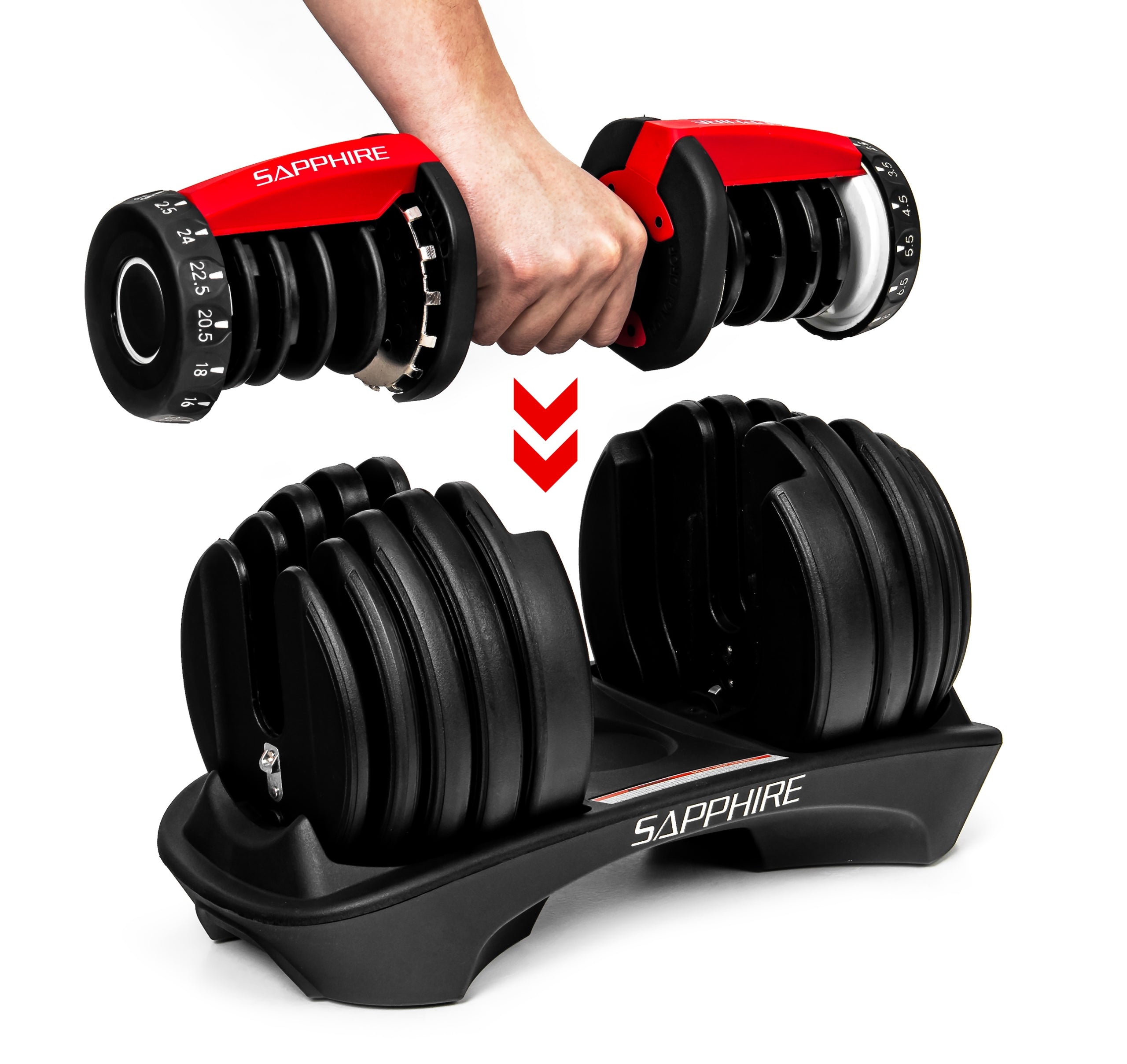 ADJUSTABLE DUMBBELL SAPPHIRE load 2,5KG - 24KG DUMBBELL 1x dumbbell SYSTEM Manufacturer code HANTLA_SG-3030