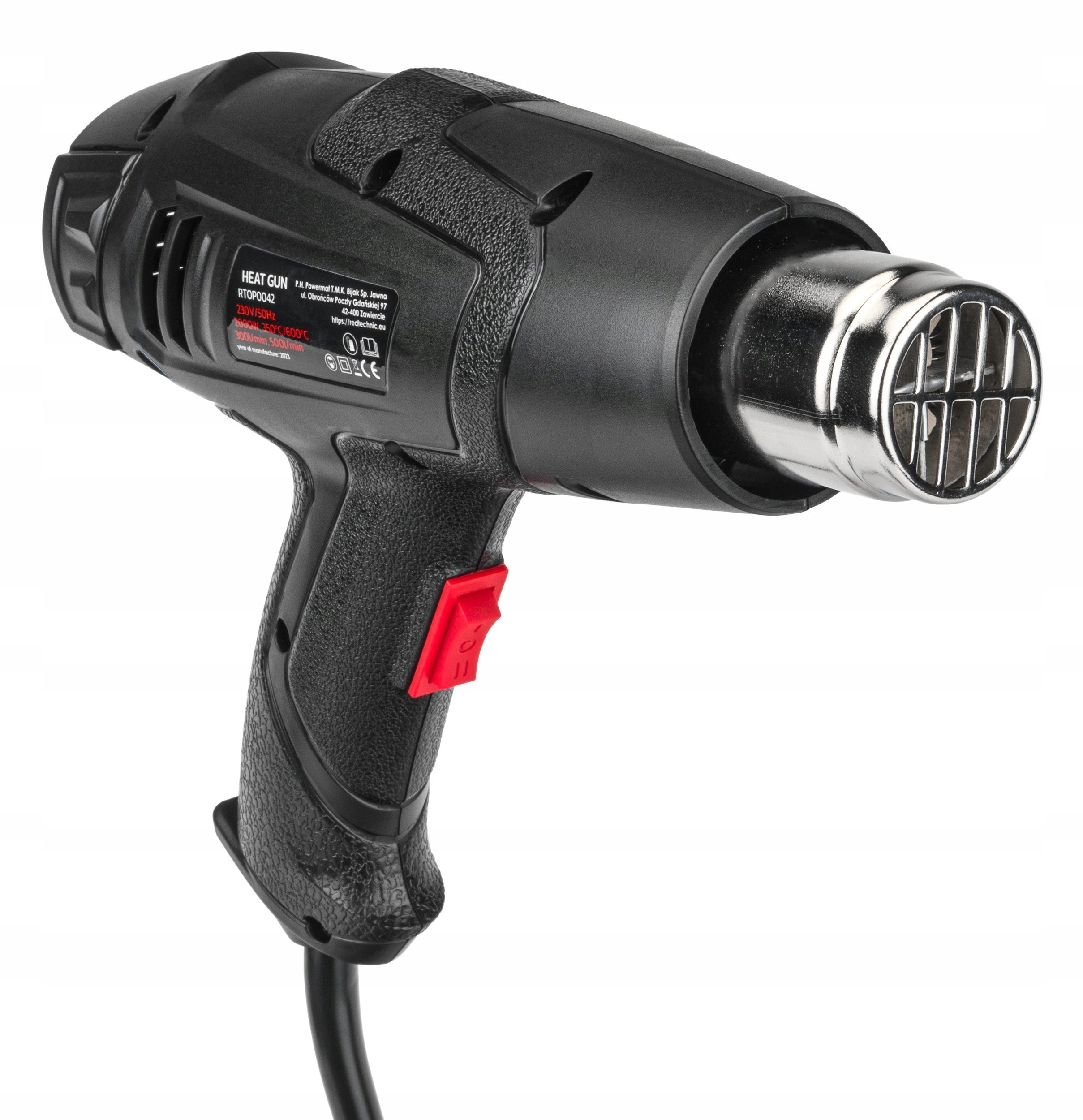 ADJUSTABLE ELECTRIC HEAT GUN 2 GEARS +4 NOZZLES POWERFUL 600C 2000W 350/600C Product weight with unit packaging 1.3 kg