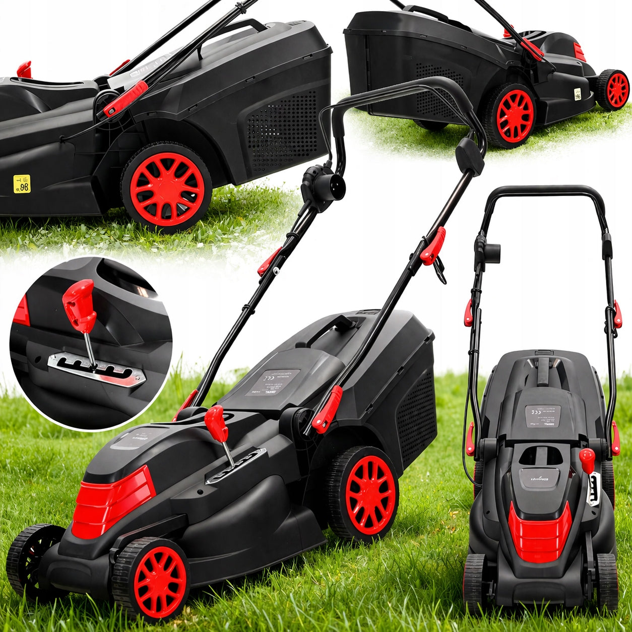 ADJUSTABLE ELECTRIC LAWN MOWER LIGHT STRONG LARGE BASKET 2600W