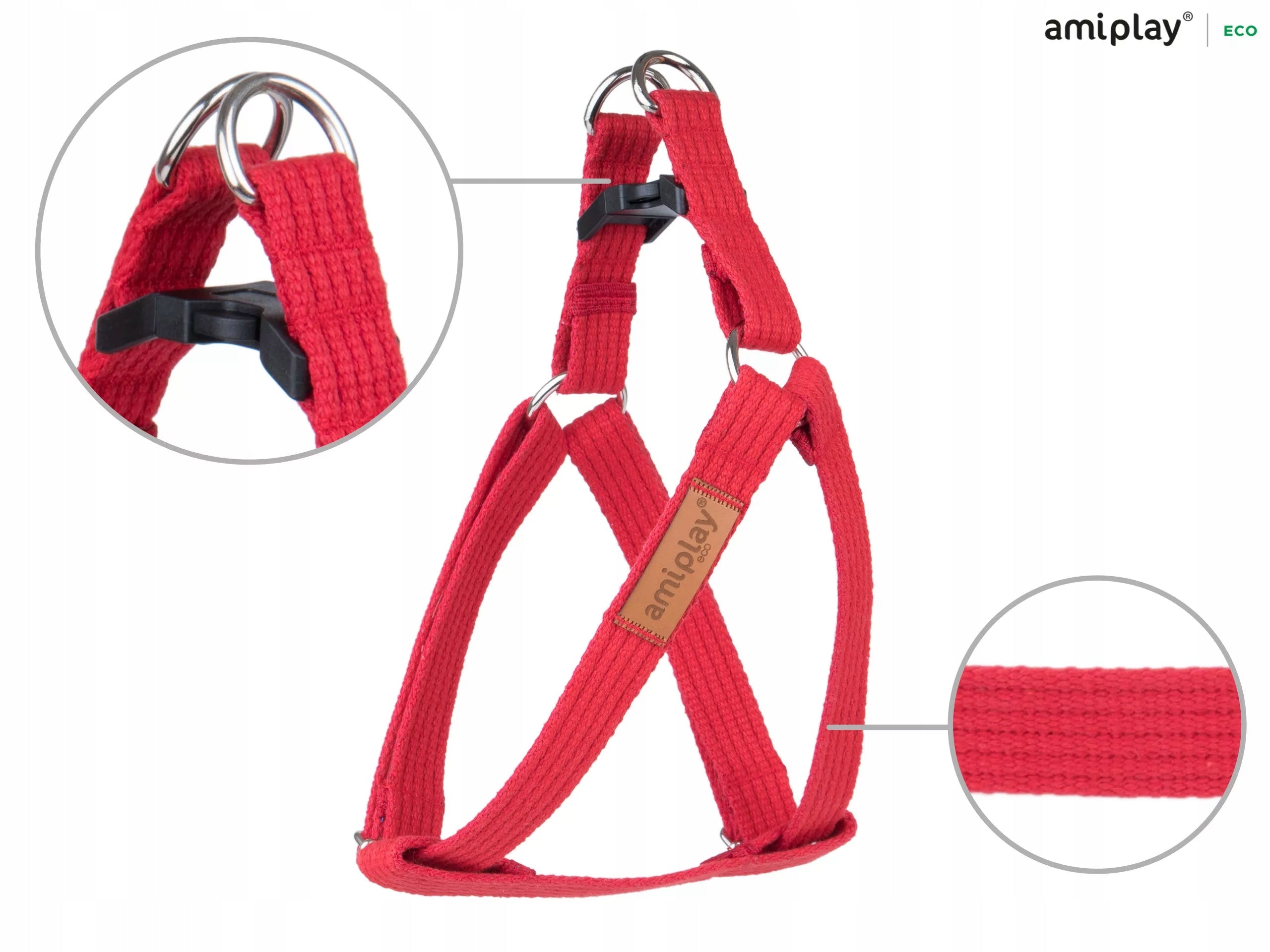 ADJUSTABLE HARNESS AMIPLAY COTTON M RED FOR DOG EAN (GTIN) 5907563223554