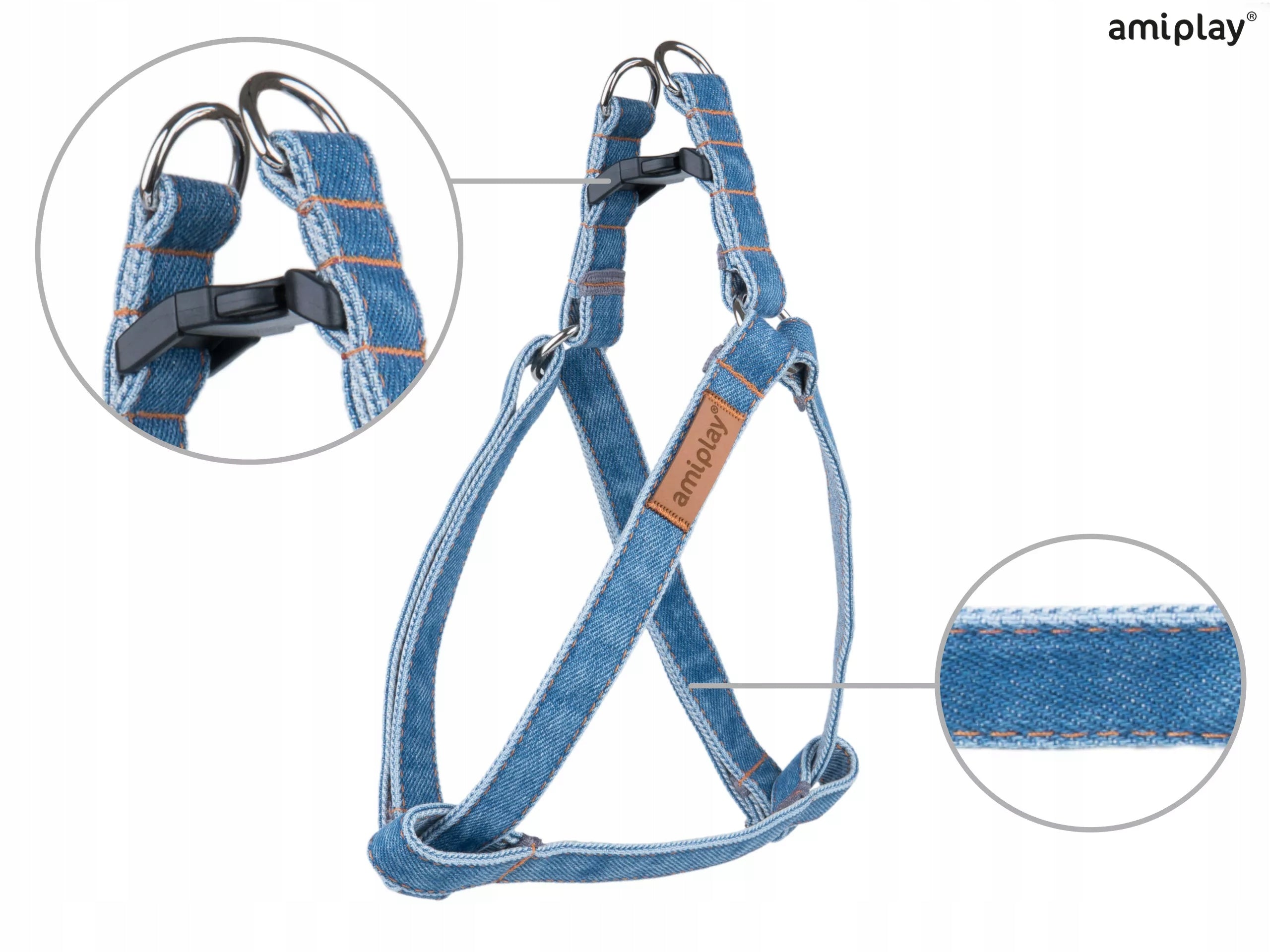 ADJUSTABLE HARNESS AMIPLAY DENIM L BLUE FOR DOG EAN (GTIN) 5907563271685