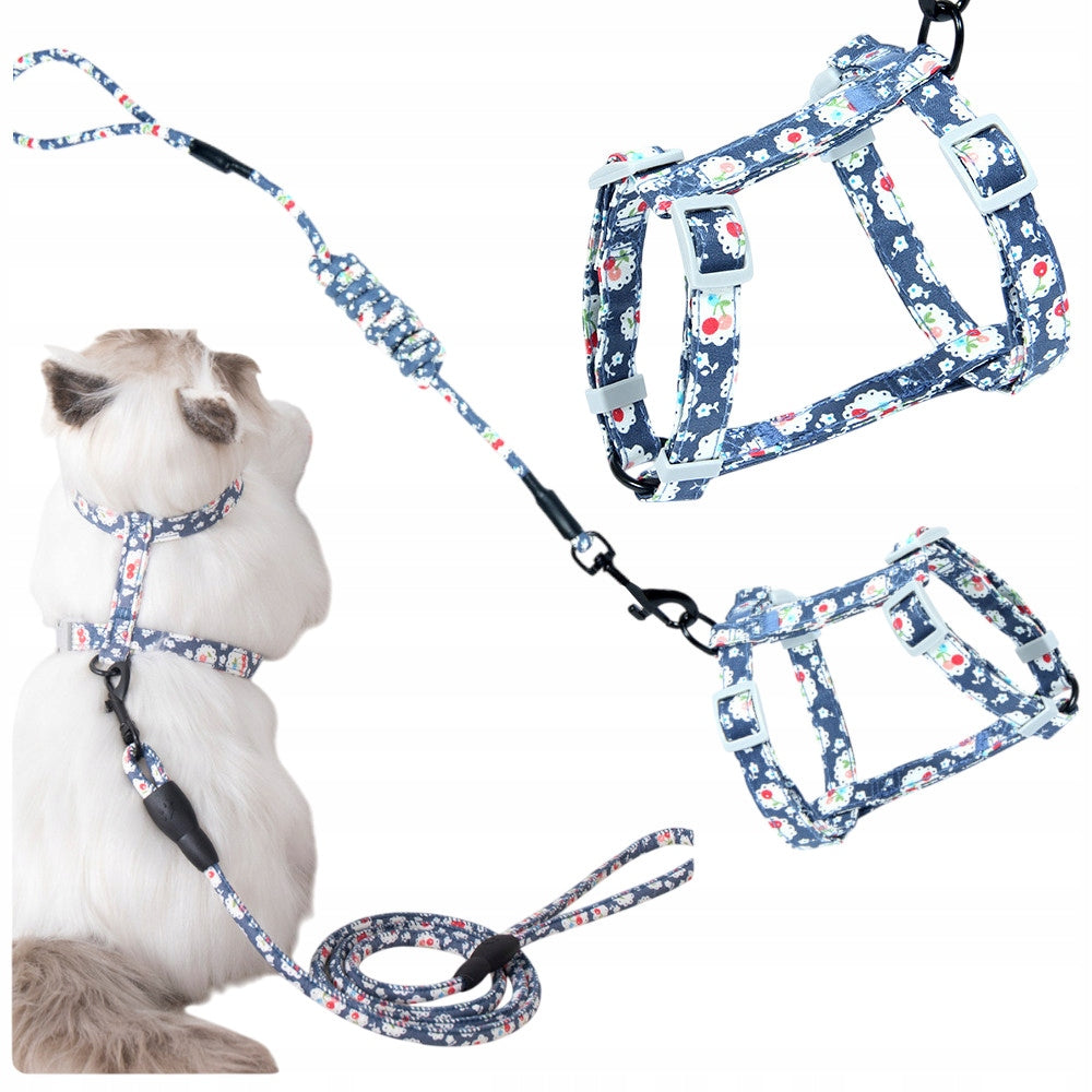 ADJUSTABLE HARNESS FOR CAT OR SMALL DOG, NAVY BLUE, WITH LEASH SIZE M