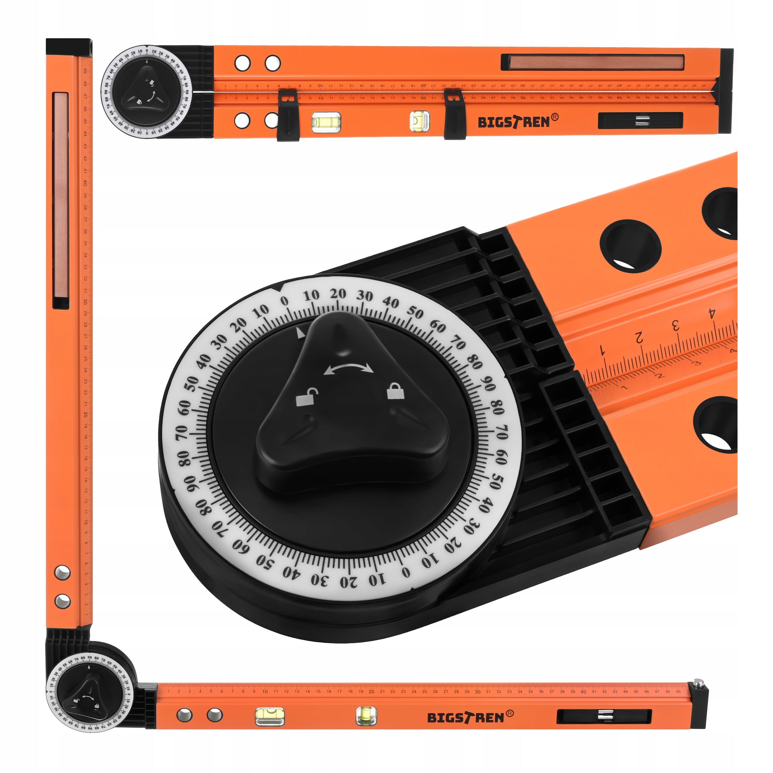 ADJUSTABLE PROTRACTOR CARPENTRY CONSTRUCTION ANGLE CARPENTRY LEVEL PENCIL Manufacturer code Kątownik Bigstren 27309