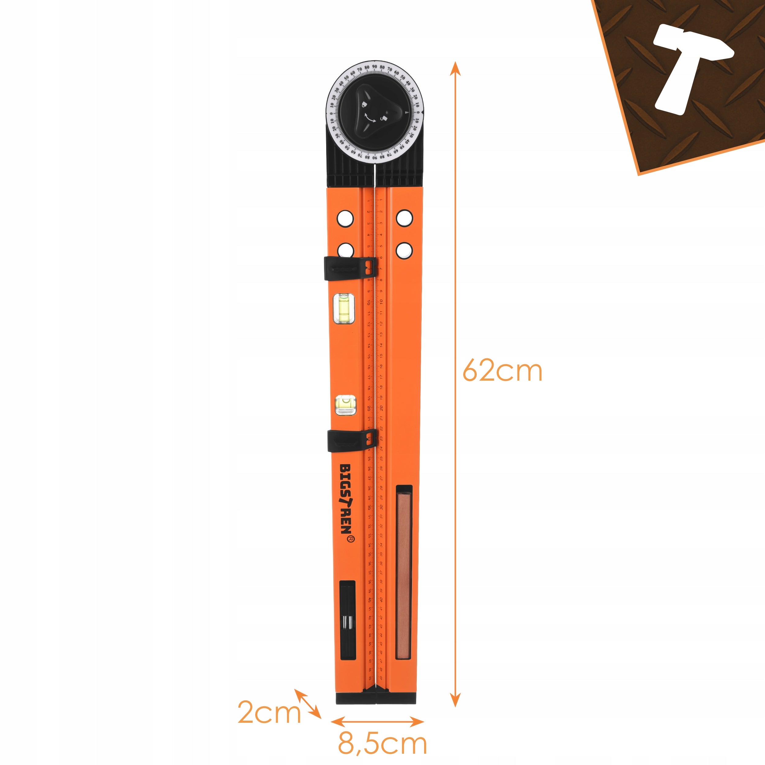 ADJUSTABLE PROTRACTOR CARPENTRY CONSTRUCTION ANGLE CARPENTRY LEVEL PENCIL Width 85 mm