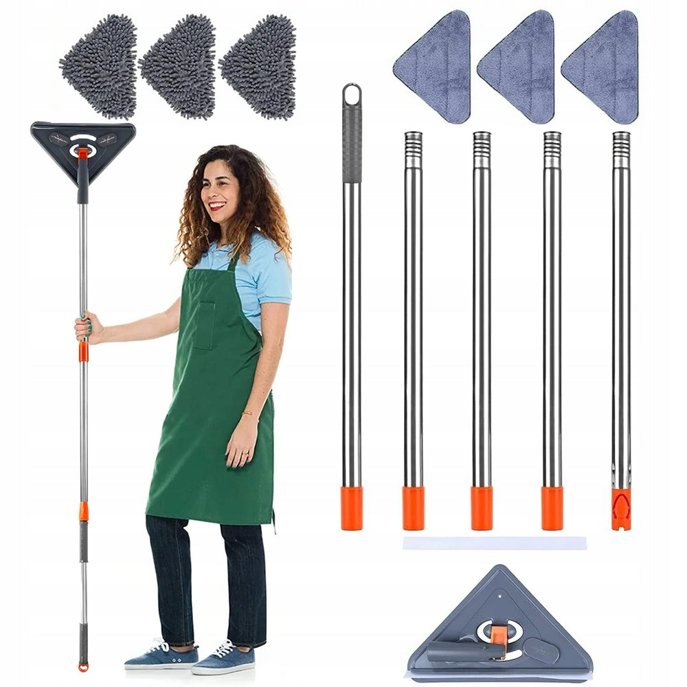 ADJUSTABLE TRIANGULAR 25-85IN WINDOW MOP + 6 MOP PADS