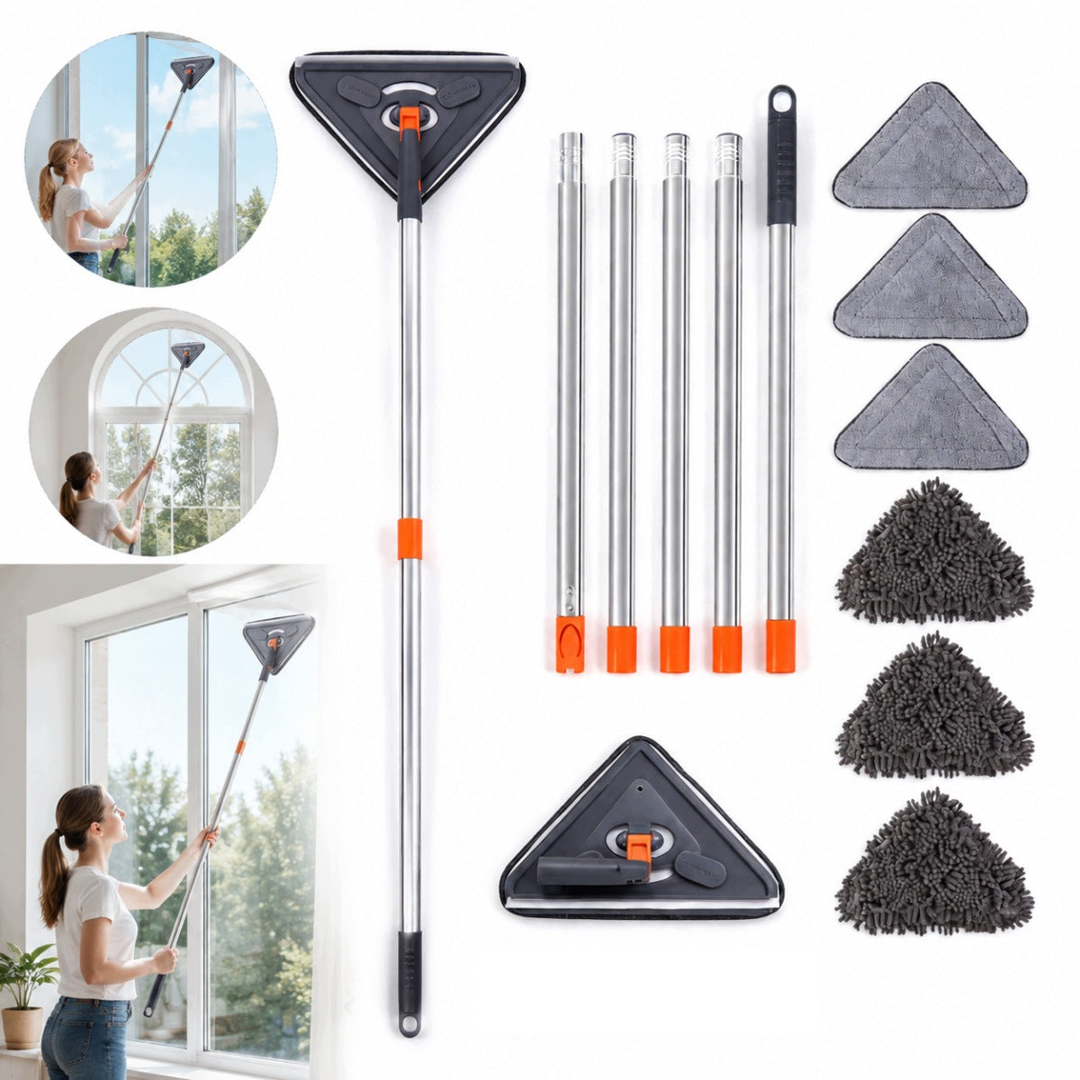 ADJUSTABLE TRIANGULAR CLEANING MOP + 6 RAGS