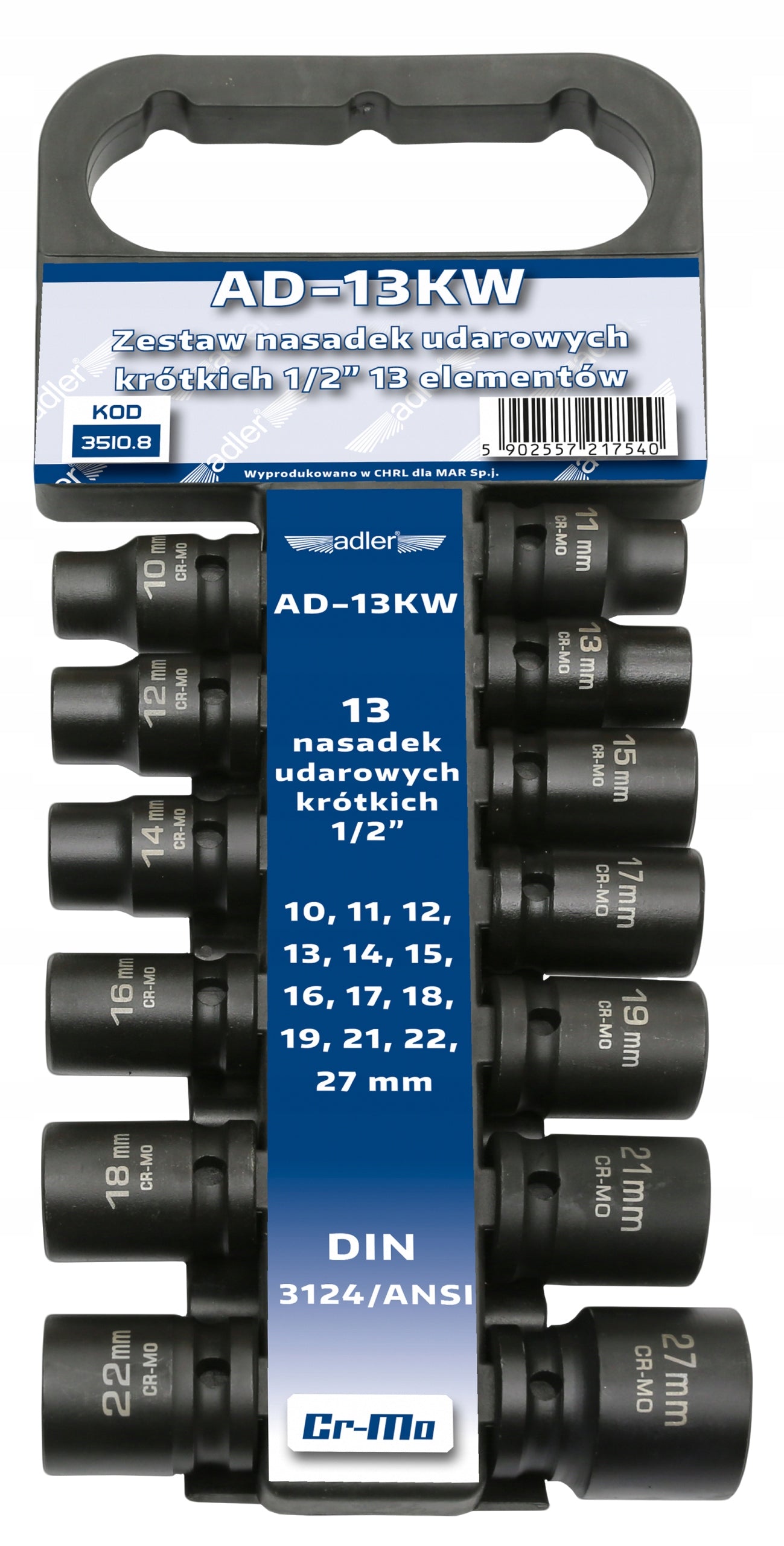 ADLER AD-13KW SHORT IMPACT SOCKET SET 13PC 1/2" - 3510.8