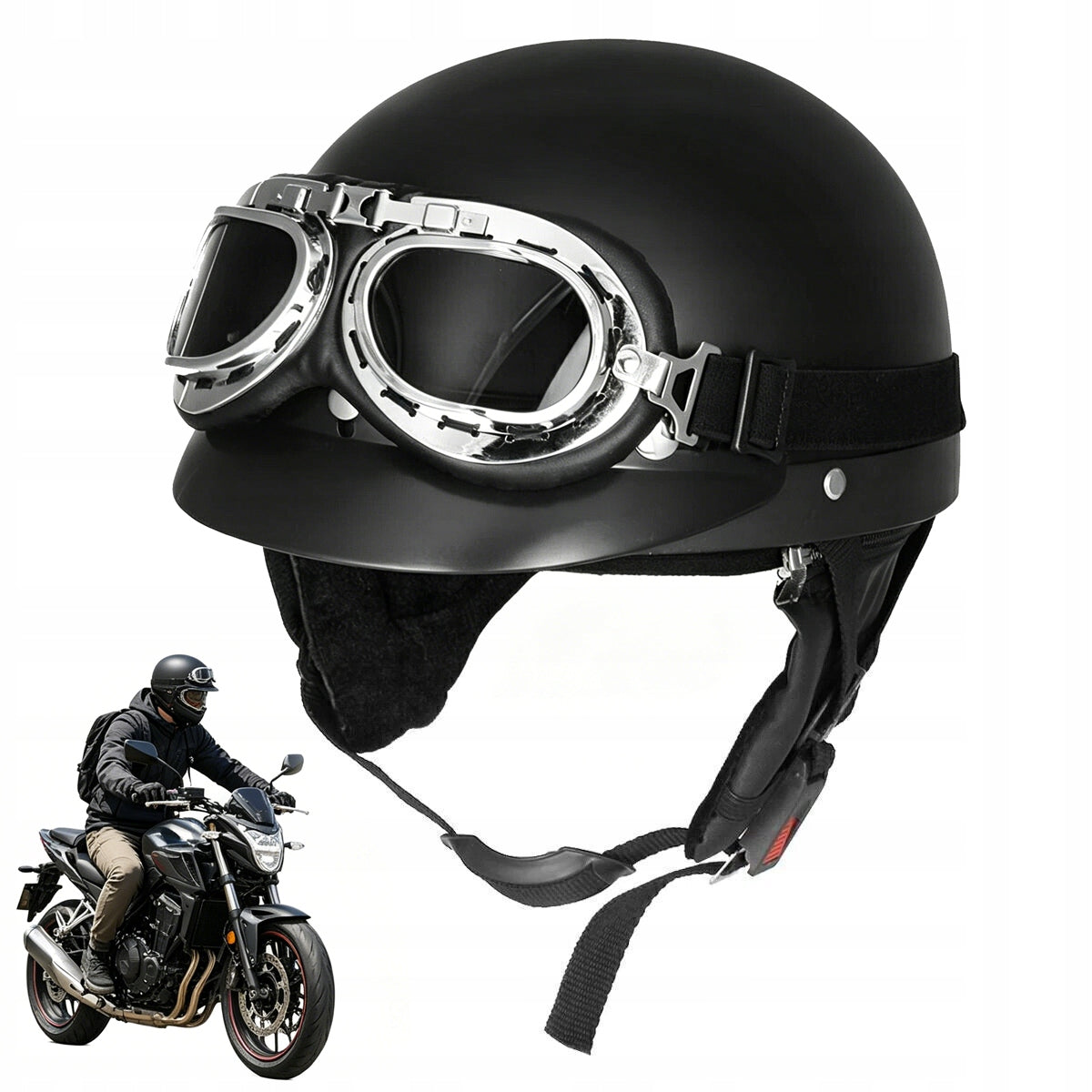 ADULT MOTORCYCLE HELMET SET, RETRO MOTORCYCLE HELMET WITH GOGGLES