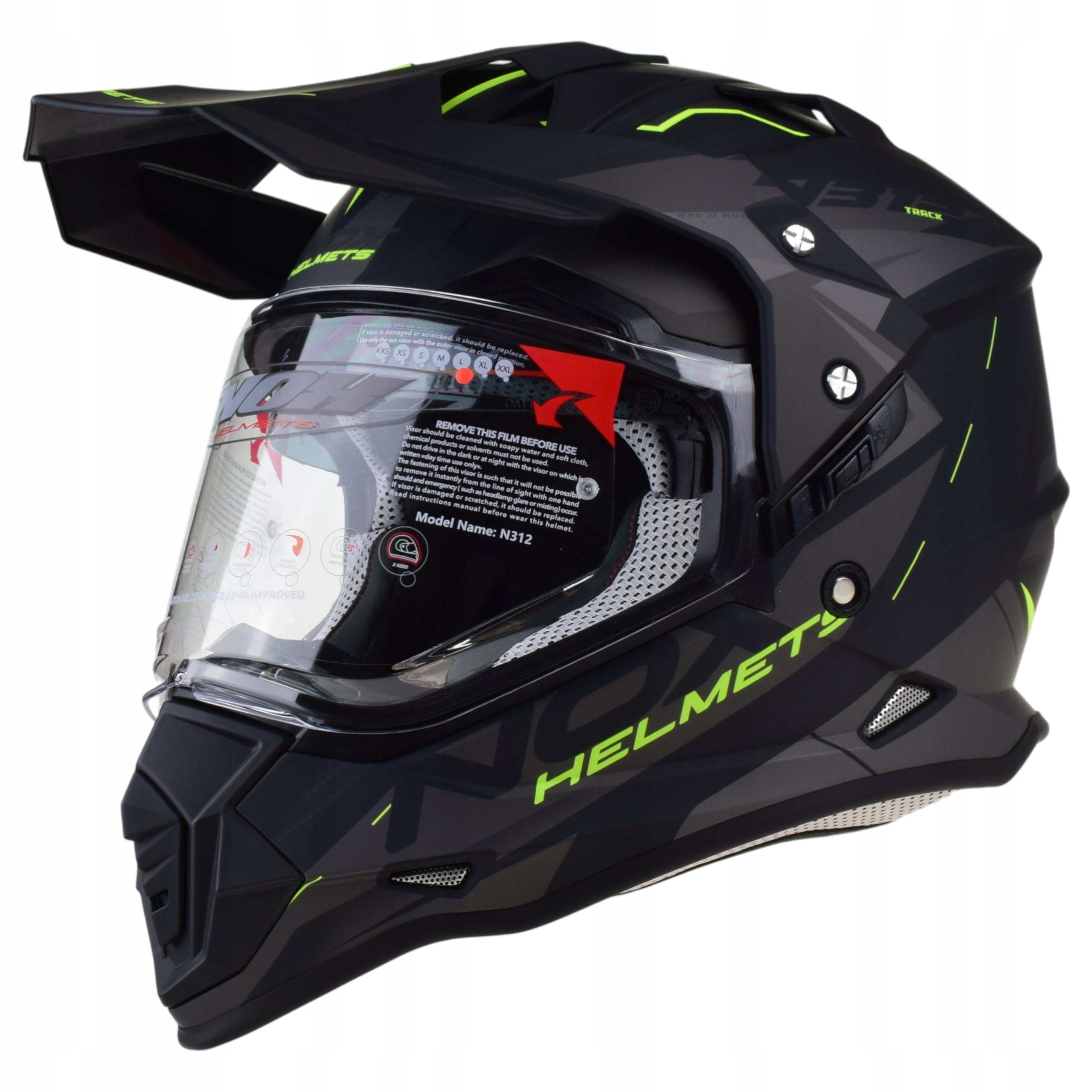 ADVENTURE NOX N312 TRACK Fluo YELLOW helmet enduro cross off-road size XL