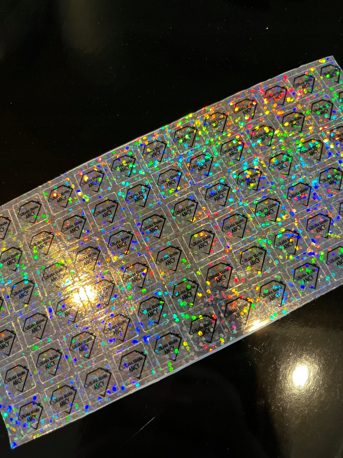 ADVERTISING stickers with logo glitter WATERPROOF Label length 10 mm