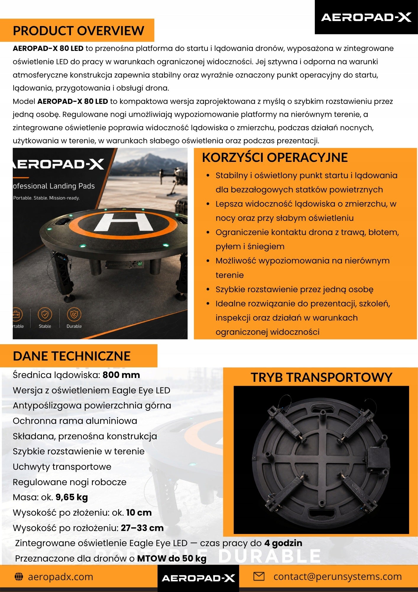 AEROPAD-X 80 LED Mobile Landing / Launch Platform for DJI Drone, BSP Manufacturer code APX-80-LED