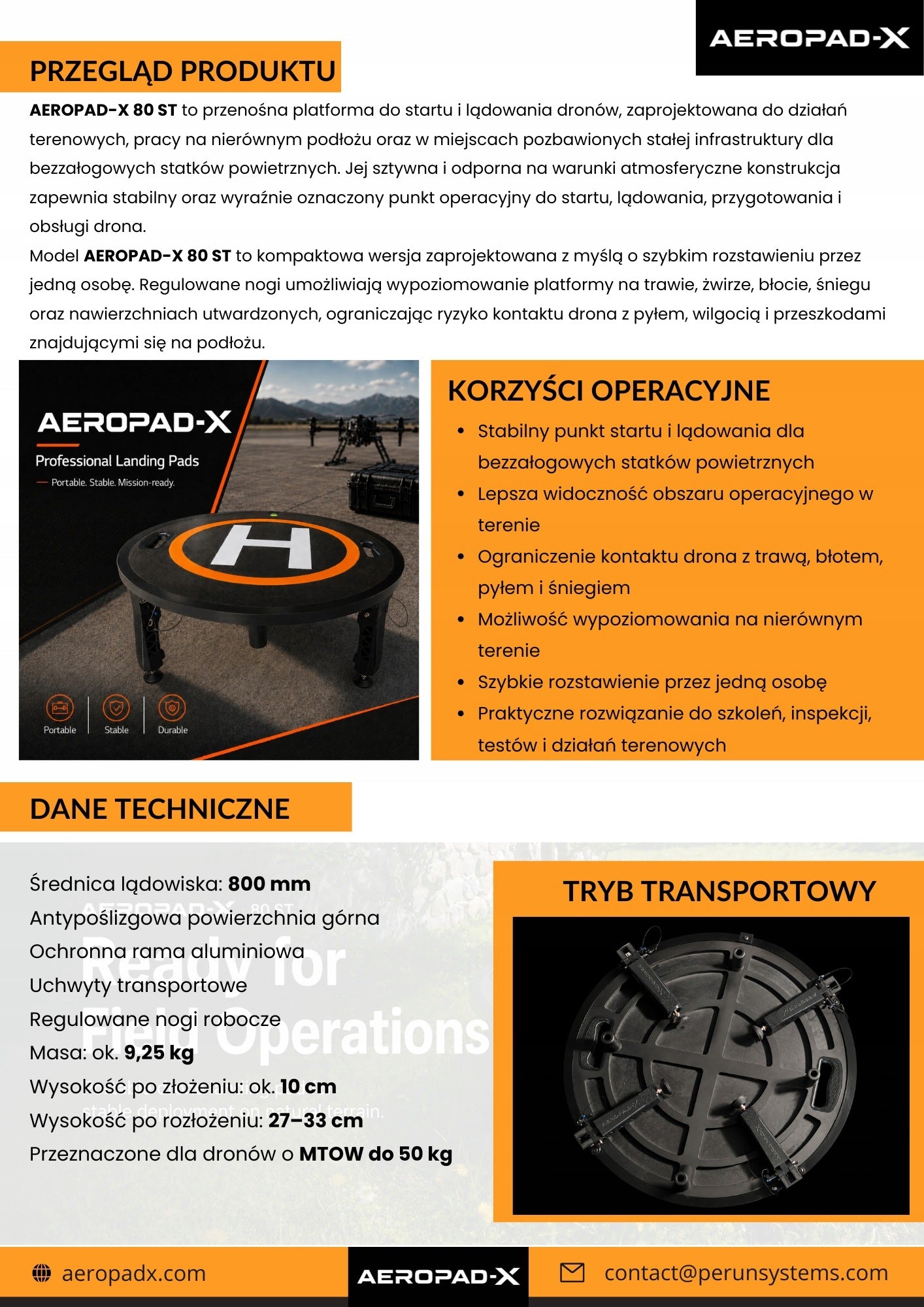 AEROPAD-X 80 ST Mobile Landing / Launch Platform for DJI Drone, BSP Manufacturer code APX-80-ST