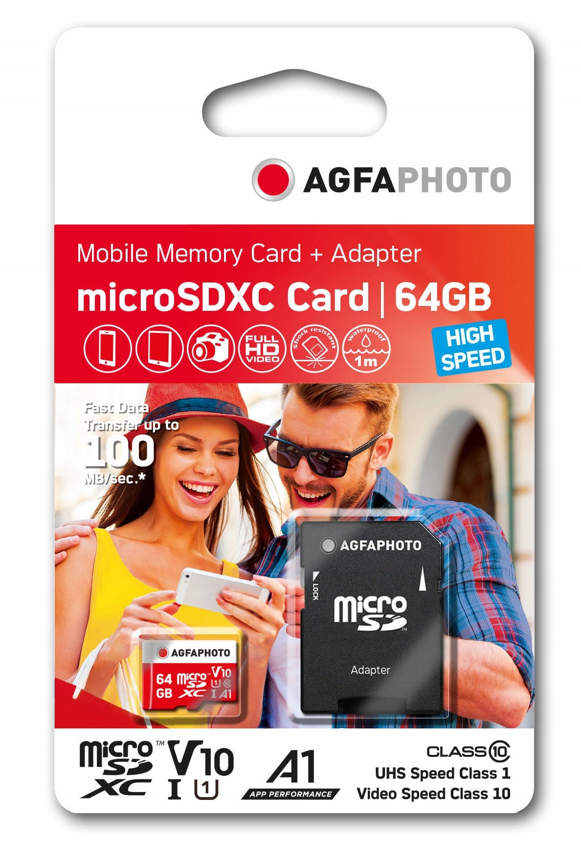 AGFA MicroSDXC 64GB Memory Card, 100MB/s, U1 V10, with Adapter Packaging status original