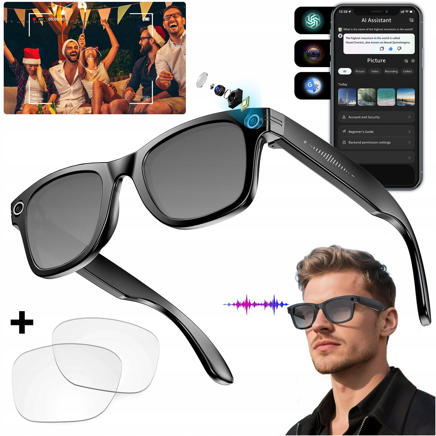 AI Glasses with Camera and HD Camera | Intelligent Language Translation