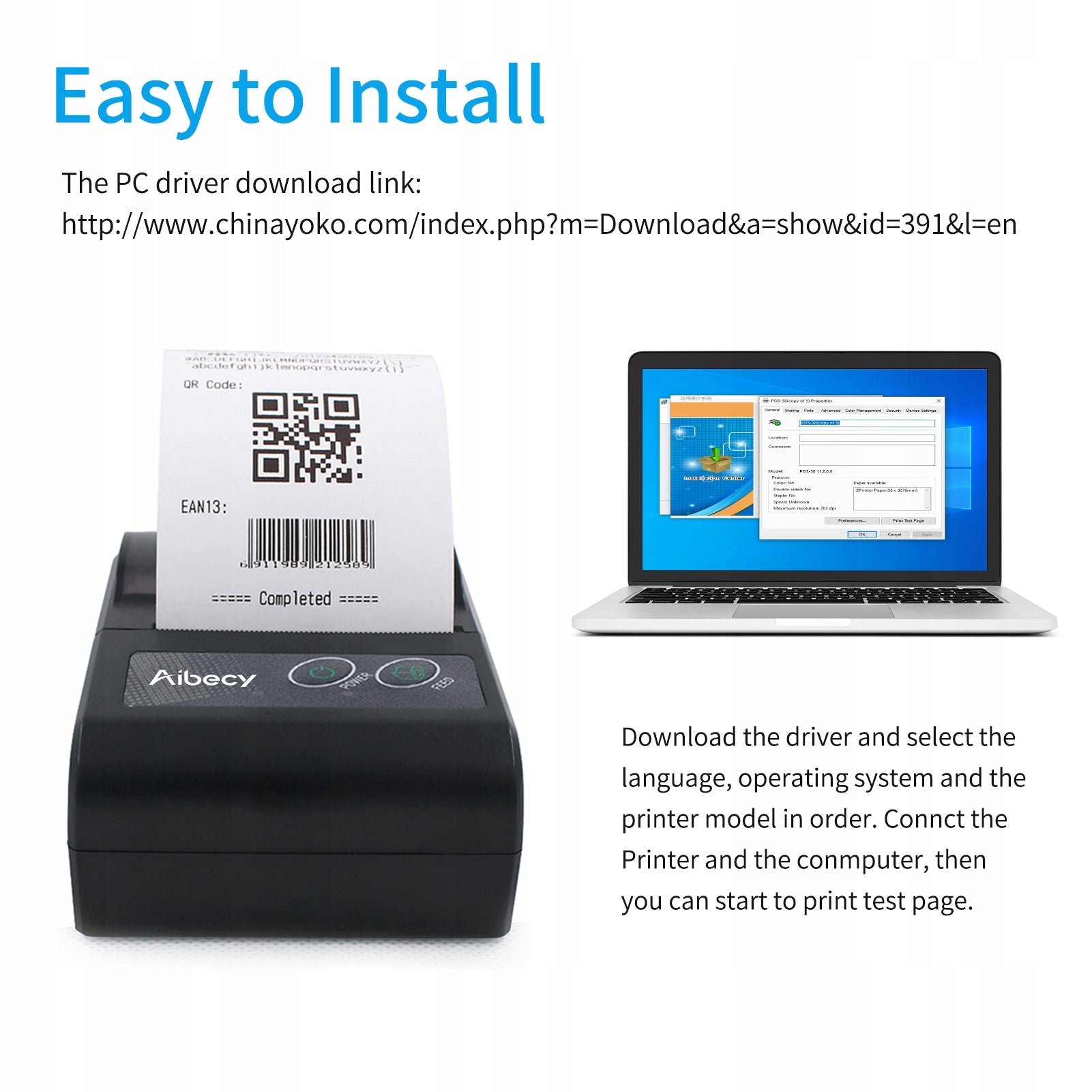 AIBECY 58mm Mini Portable Thermal Printer Wireless 2C Printer Printing technology other