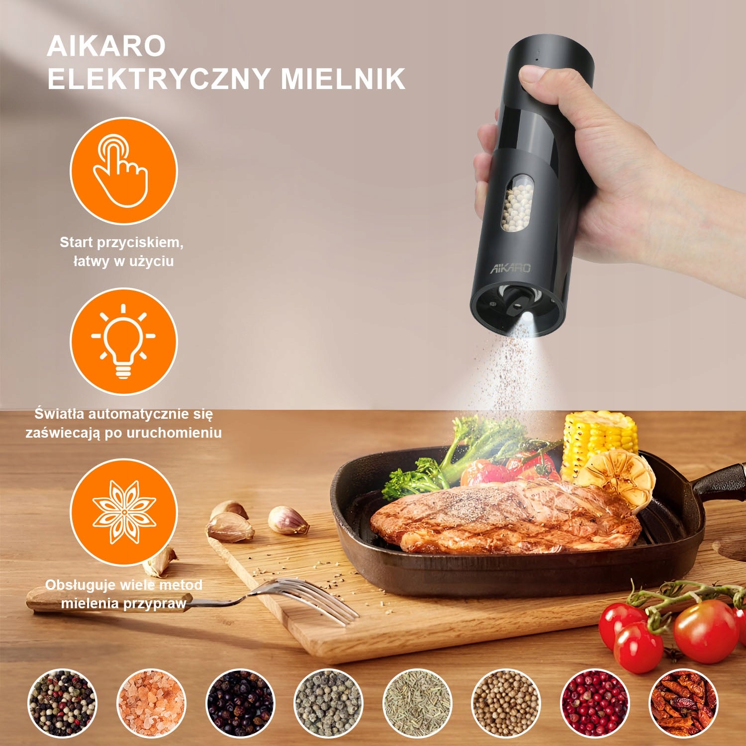 AIKARO Electric Salt and Pepper Mill Automatic Grinder, Battery Operated Manufacturer code L523000LCOLOR191106